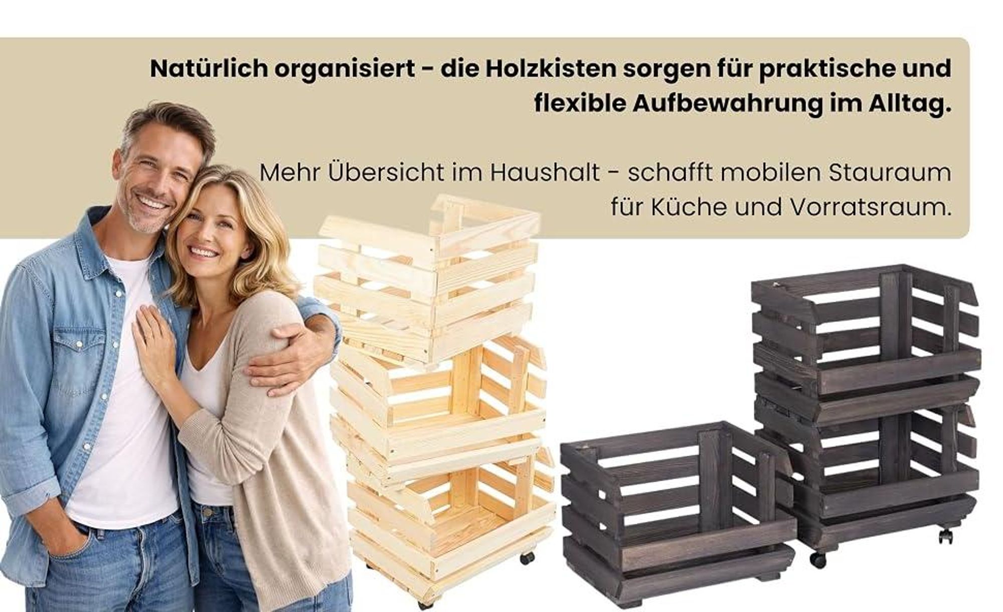 STOLMAK Schwarz Obstkiste aus Holz mit Rollen – 3 Etagen – 37x79x30 cm – Aufbewahrung für Obst & Gemüse – Stapelbar – Holzkiste Regal mit Körben