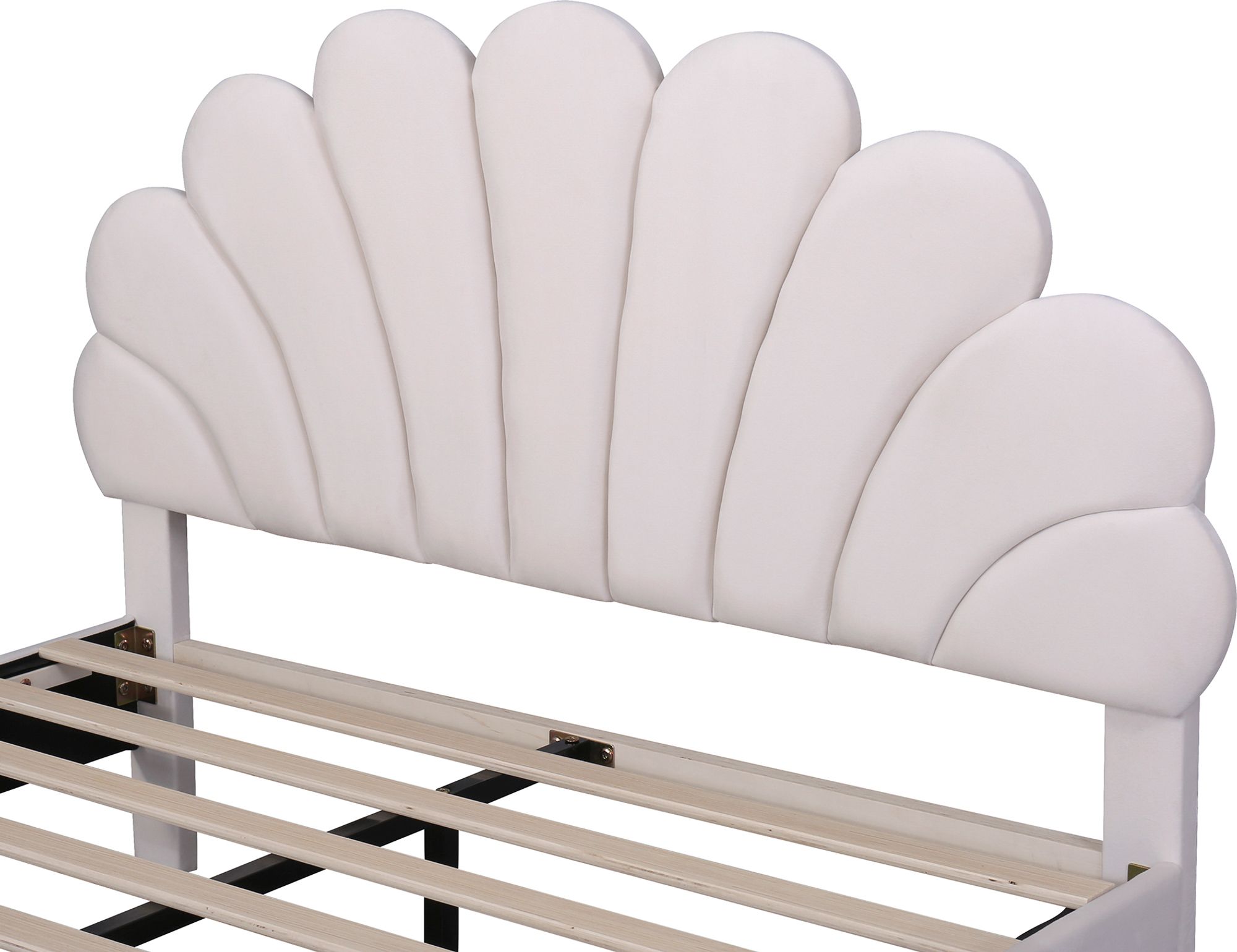 Flieks Polsterbett mit Blumenform-Kopfteil und Lattenrost Doppelbett Kinderbett Samt 140x200cm