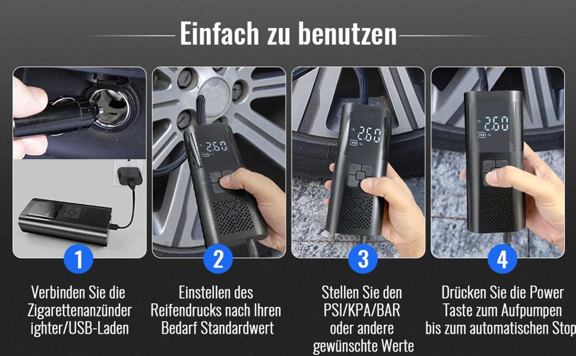 Elektrische Luftpumpe, Akku Luftpumpe, Tragbar Luftmatratze mit 6000mAh Akku, 150PSI Elektrischer Luftkompressor, Mini Kompressor, mit LCD-Display
