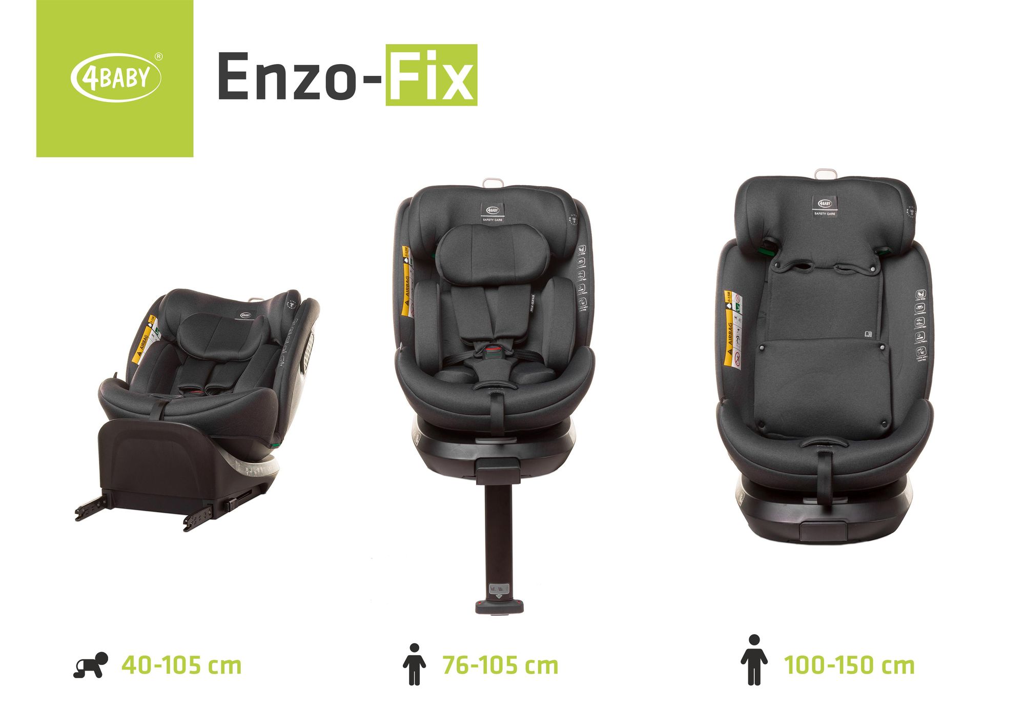 4Baby Enzo-Fix Graphit 40-150 cm 360° i-Size Autostuhl