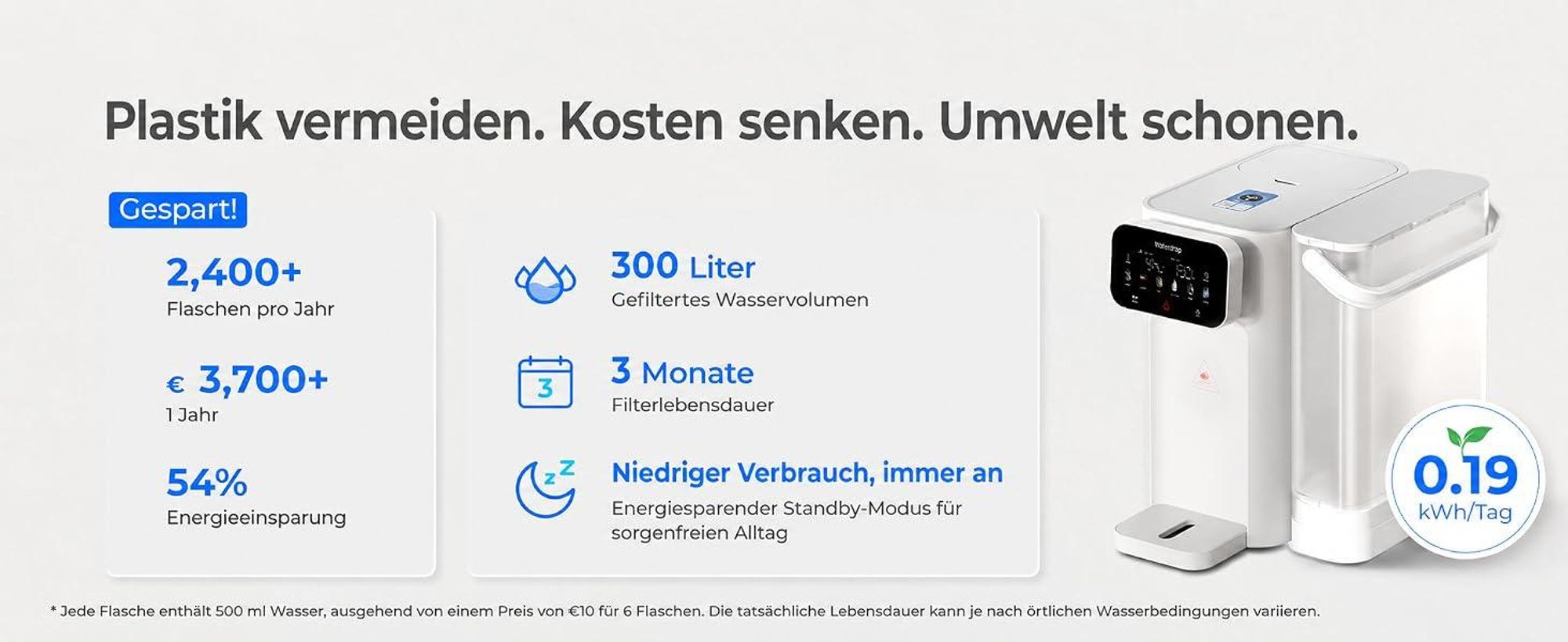 Waterdrop CT01 Heiß & Kalt Wasserspender mit Filter, Reduziert TDS, Kalk & Chlor, Erhält Wichtige Mineralien, 8-Stufen-Filtration mit UV-Sterilisation