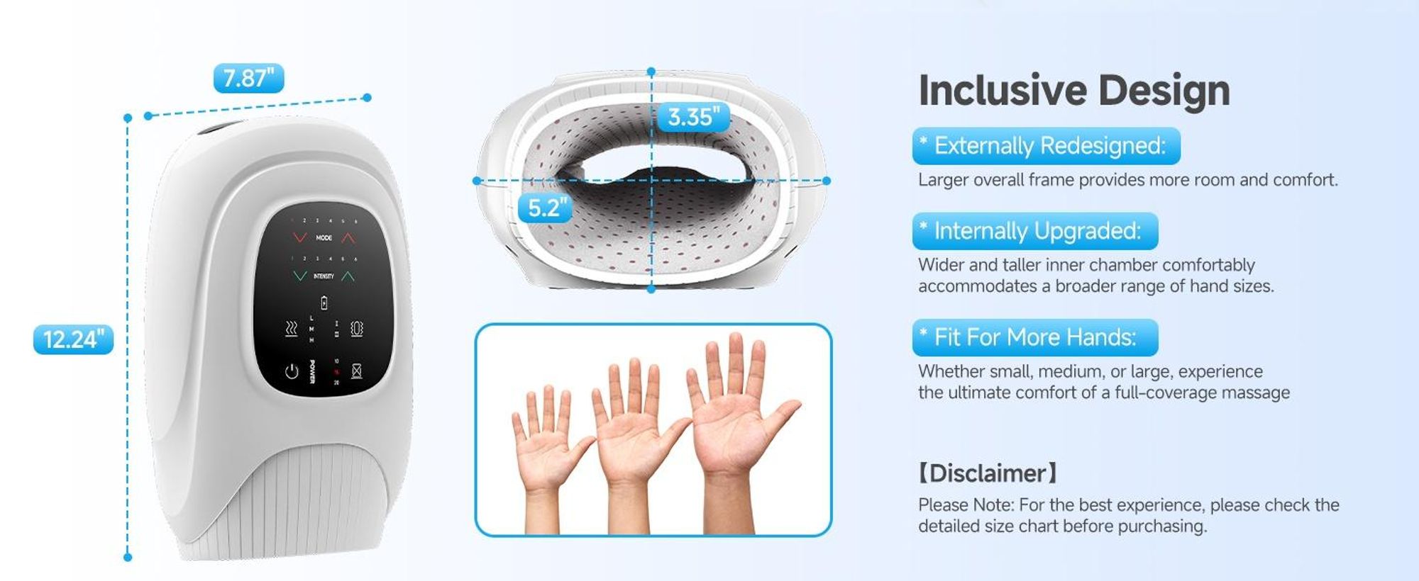 Handmassagegerät mit Wärme-, Kompressions- und Vibrationsfunktion, 2 Vibrationsmodi, 6 Massageprogramme, 6 Intensitätsstufen