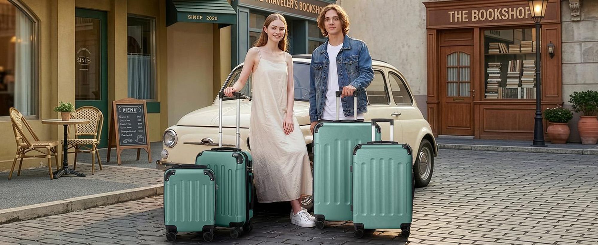FCH 4tlg. ABS Hartschalen Kofferset 16/20/24/28 Zoll, Trolley mit 4 Rollen und Tragegriff, Eckschutz, Teleskopgriff, Türkis