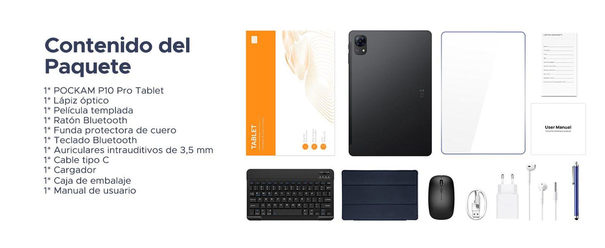 POCKAM P10 PRO, 48 (8+40) GB + 128 GB, 10 pulgadas, Android 16, batería de 8800 mAh, incluye teclado, ratón, lápiz óptico, funda, etc., Bluetooth 5.0, Wi-Fi 5G, Gemini AI, conector de auriculares de 3.5 mm