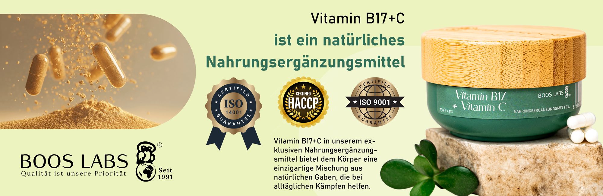 BOOS LABS das stärkste Vitamin B17 & Vitamin C I 1500mg I 90 vegane Kapseln I B17 Vitamin Kapseln Hochdosiert, Bittere Aprikosenkerne direkt aus der Natur