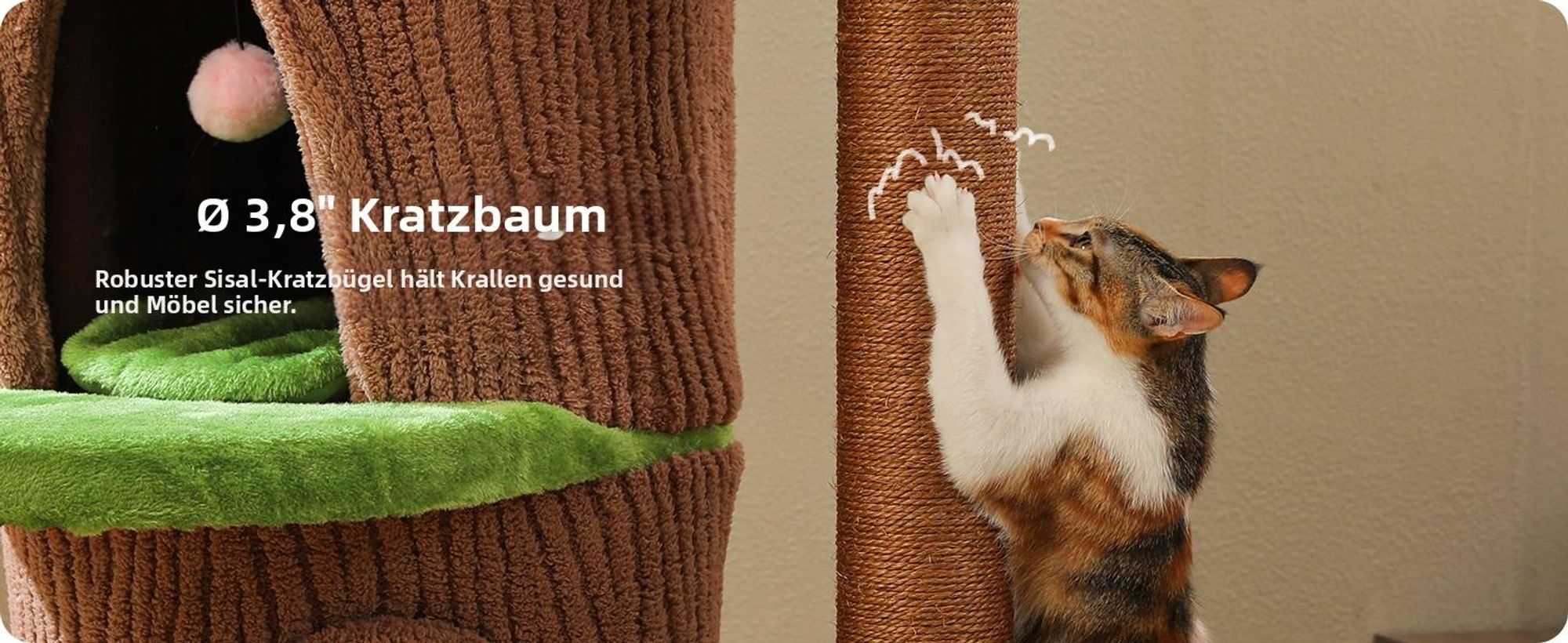 Purpurra Katzenbaum aus Massivholz, 174 cm hoher moderner Kratzbaum im Wald-Design mit Blumen-Sitzplattform, Ø 9,6 cm Naturholzstämme, großes Katzenm
