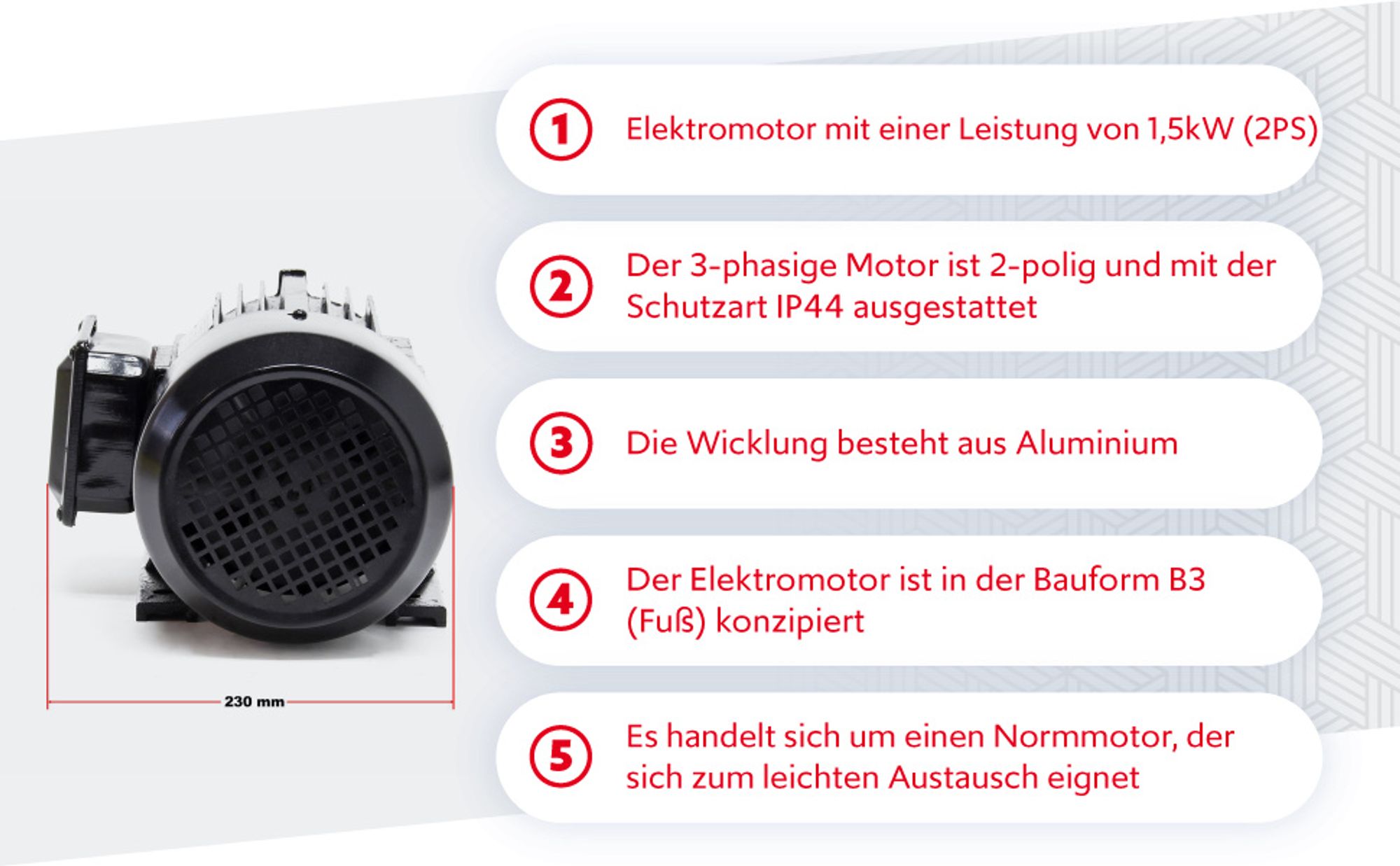 Wiltec Elektromotor 400 V 1,5 kW (2 PS) 3-phasig 2-polig E-Motor in Bauform B3 2830 U/min mit Aluminiumwicklung, Drehstrommotor