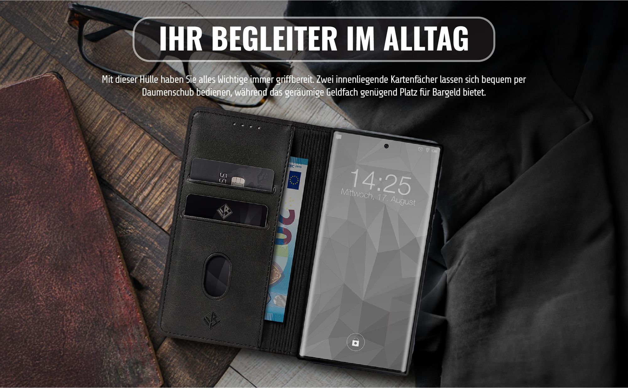 Edle Schutzhülle für Samsung Galaxy S25 Ultra mit Kartenfächern und Geldfach