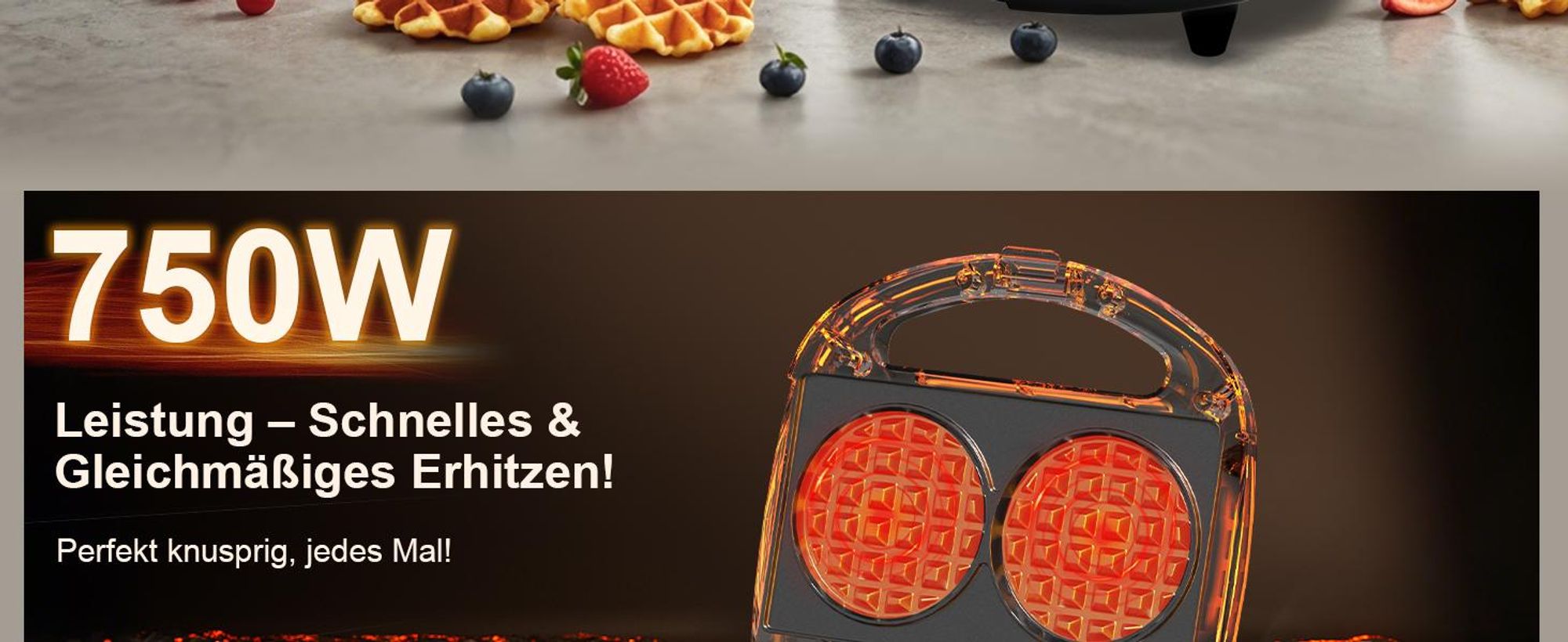 YASHE Mini-Doppelwaffeleisen ABS07-B, 750 W, Antihaft, Schwarz