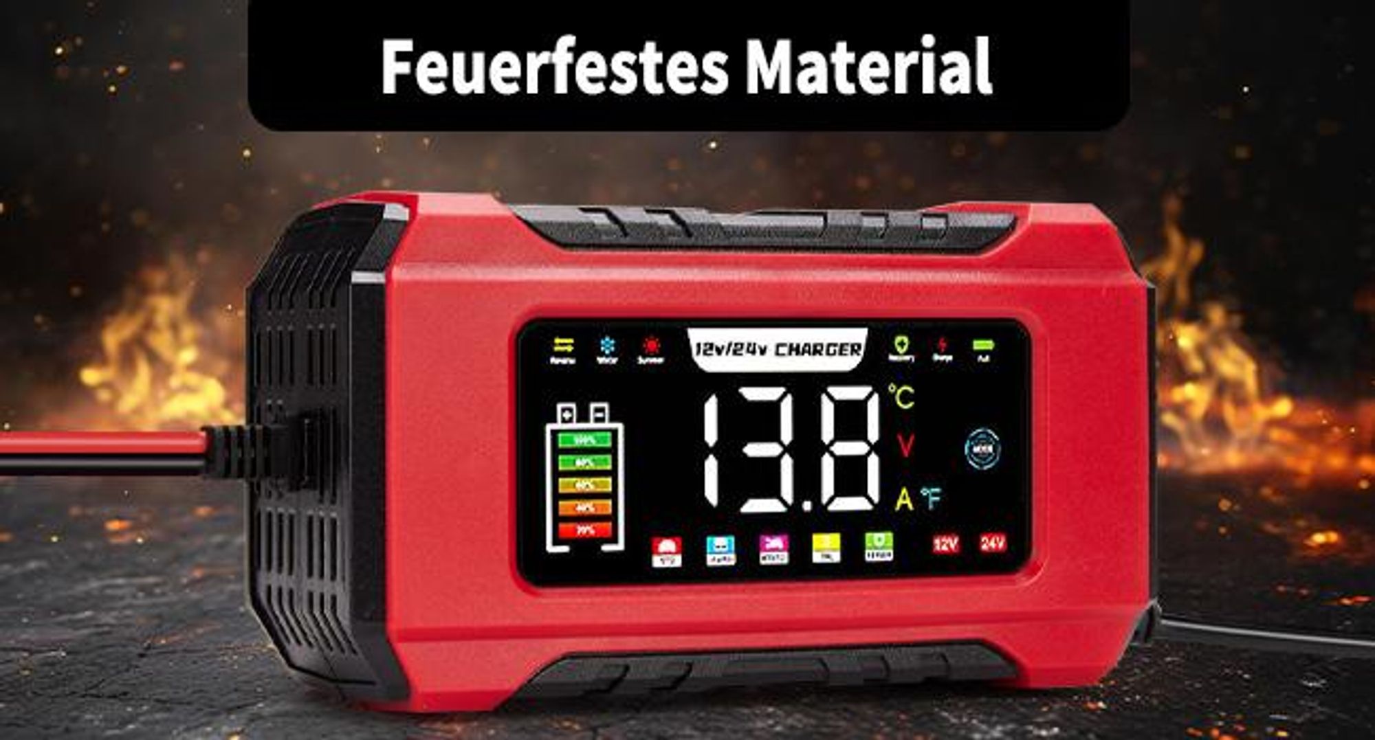 15A KFZ Batterieladegerät, Autobatterie ladegerät 12V/24V mit Reparaturmodus und Erhaltungsladung für Auto, LKW, Motorrad, Boot