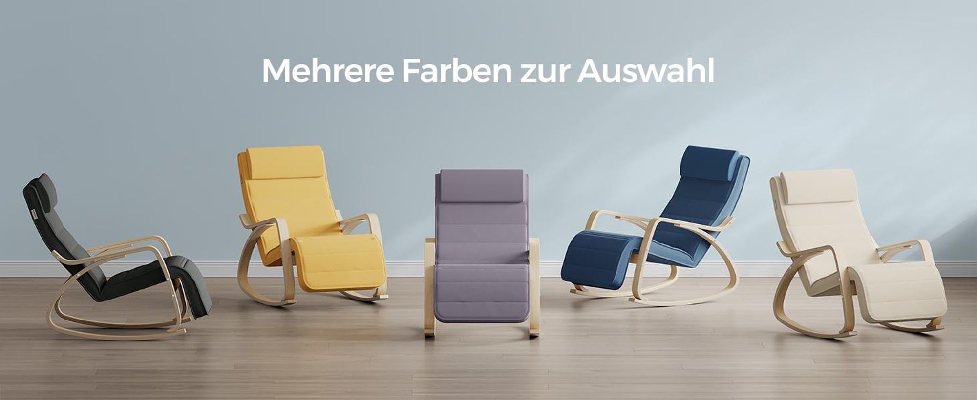 SONGMICS Relaxsessel Schaukelsessel, Relaxstuhl, verstellbare Fußstütze, Mitternachtsblau-Naturfarben