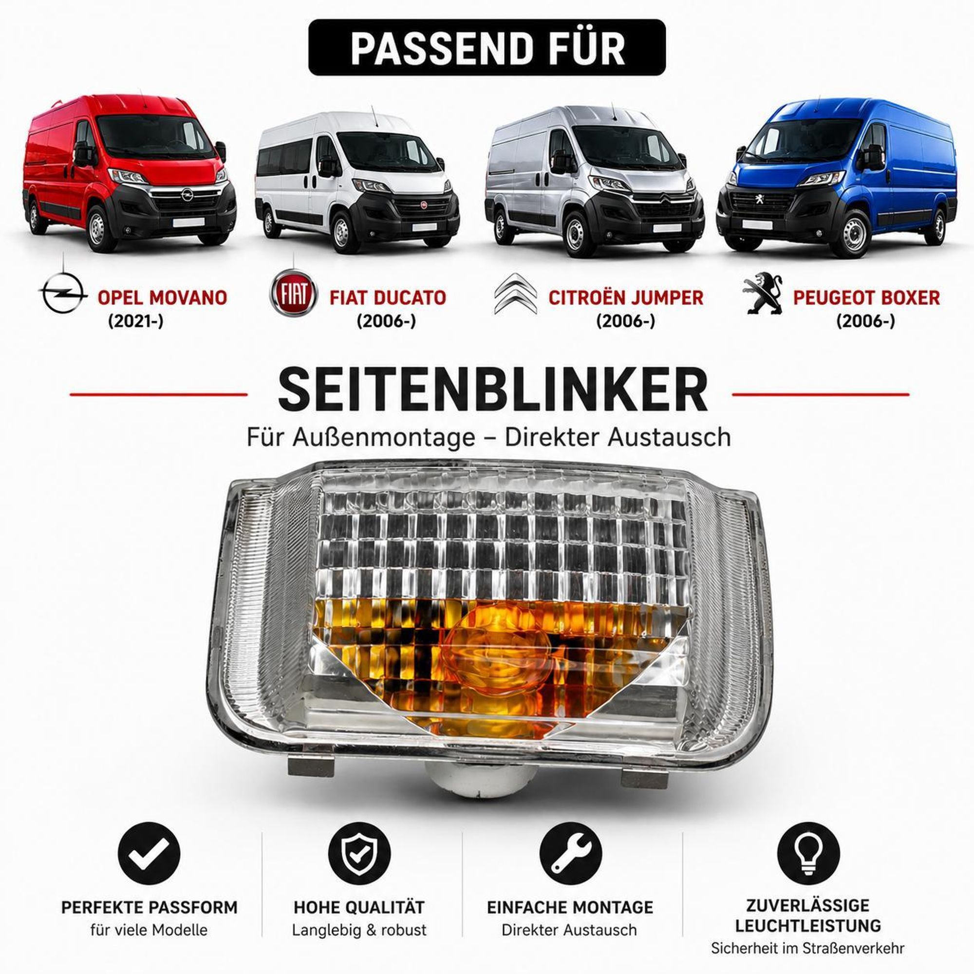 Spiegelblinker für Peugeot Boxer | Citroen Jumper | Opel Movano C | Fiat Ducato | Toyota Proace Max | Vauxhall Movano | RECHTS
