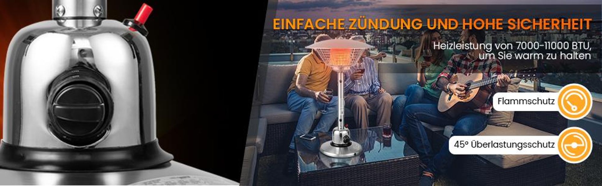 COSTWAY Terrassenheizer für Tischplatte mit beschwertem Sockel, 4000W