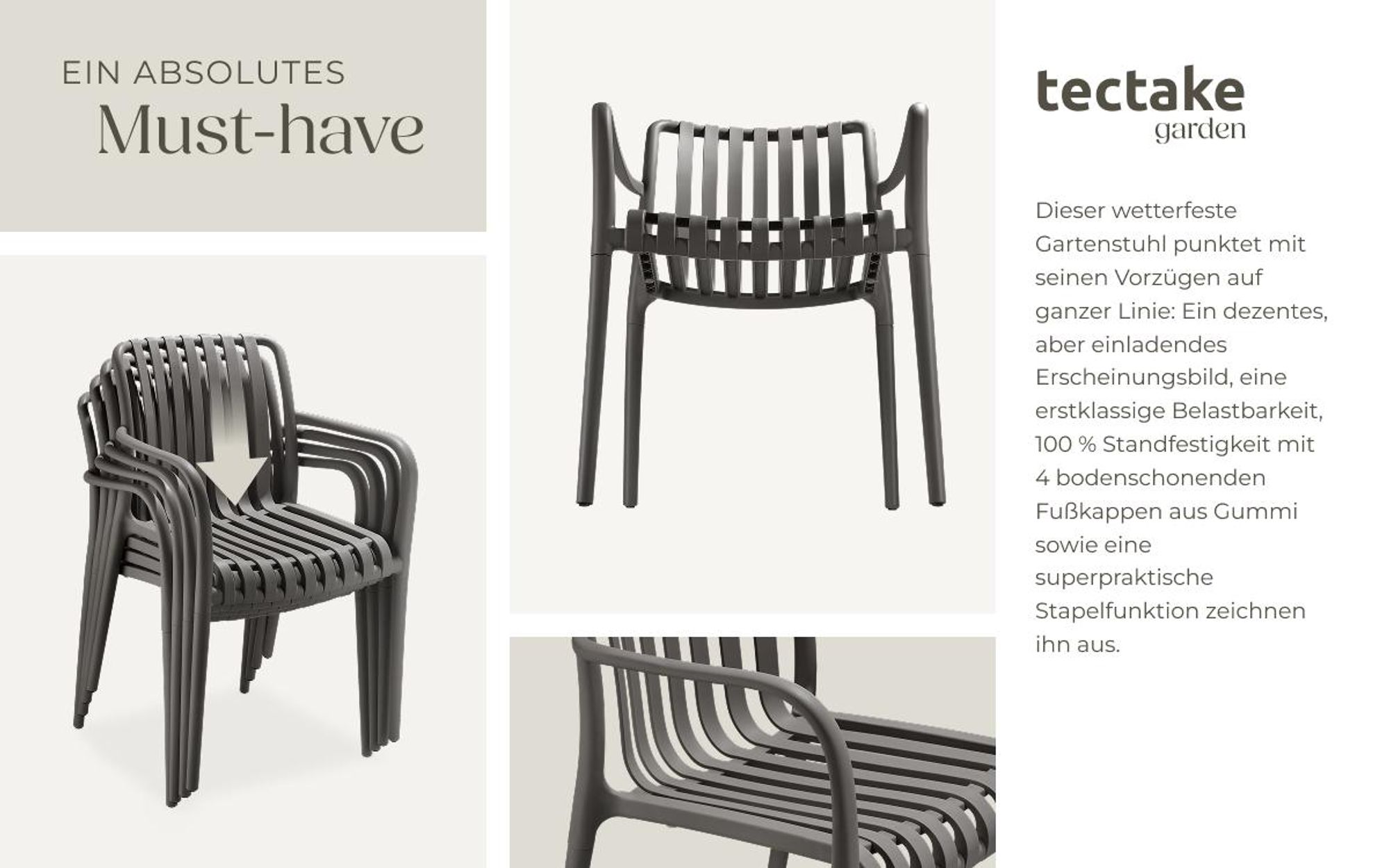 tectake® Gartenstühle Alcudia, wetterfest, stapelbar