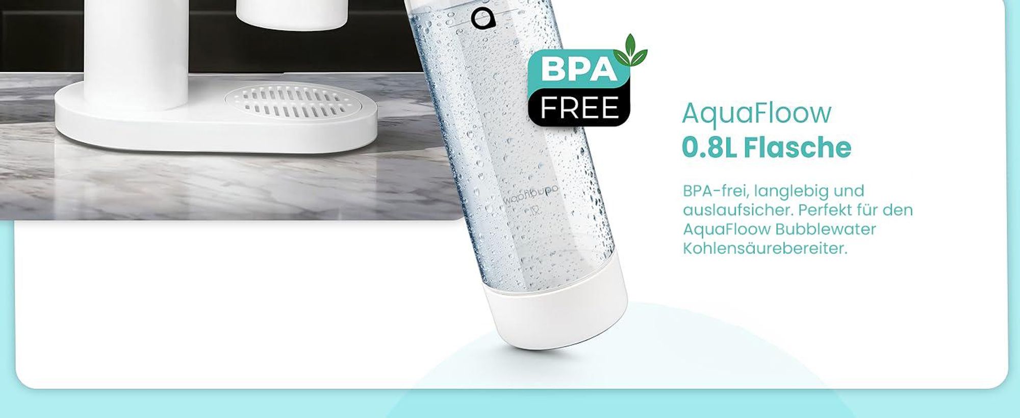 Aquafloow Wassersprudler Set Weiß – 2× Wasserflasche mit CO2 – Ideal für kalte Getränke, nachfüllbare Flasche”.