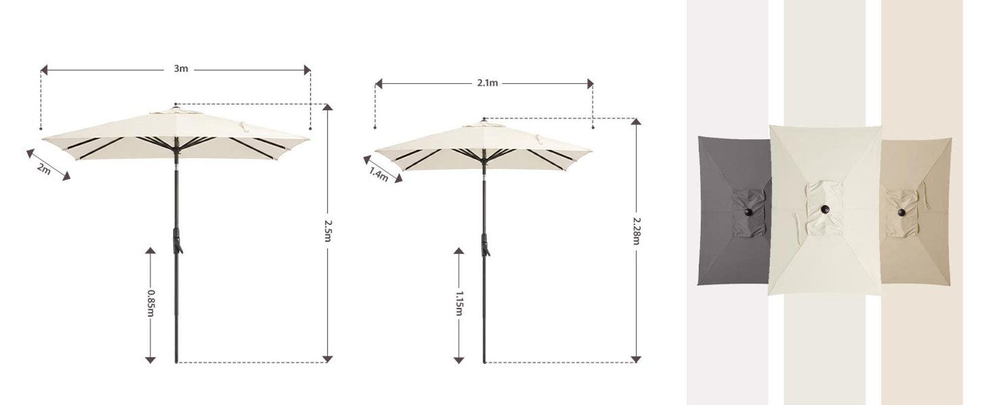 Sekey Rechteckiger Sonnenschirm 210x140 cm, Marktschirm mit Kurbel neigbar, 30° knickbar, UV50+ Sonnenschutz, wetterfester Gartenschirm für Garten