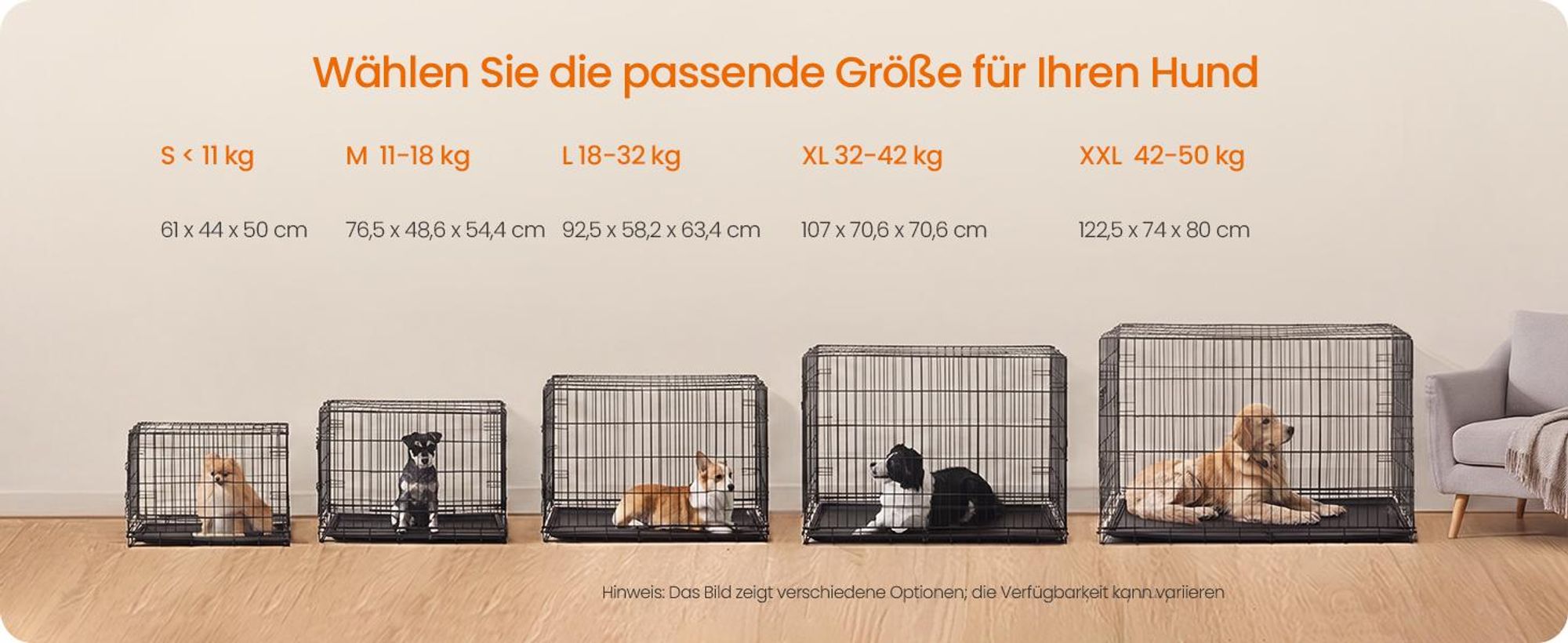 FEANDREA Faltbarer Hundekäfig mit 1 Tür und Kunststoffschale für Kleine Hunde 61,5 x 44 x 50 cm Schwarz