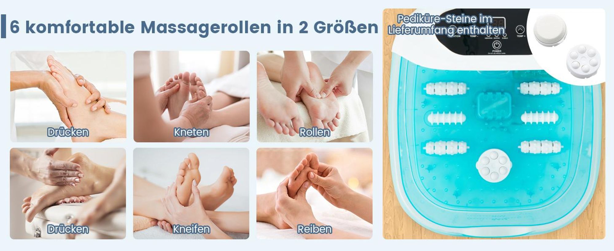 COSTWAY Fußsprudelbad elektrisch, Massagegerät mit 35-46°C Heizung, Blasen & Vibration, Fußbad mit 1H Timer, Bimsstein, Massagerollen & Massageknoten