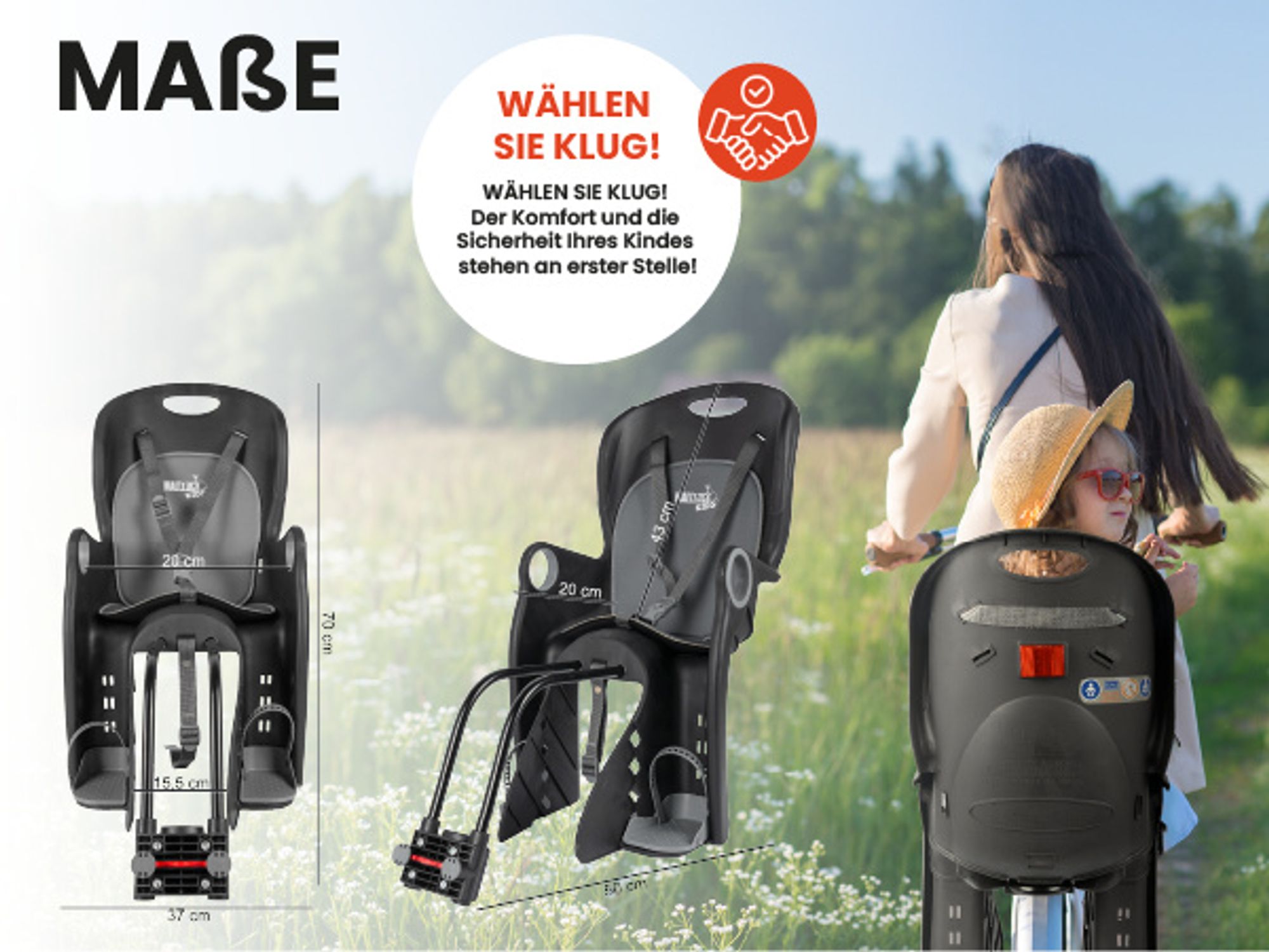 Fahrradsitz für Fahrrad Kindersitz mit Gürtel