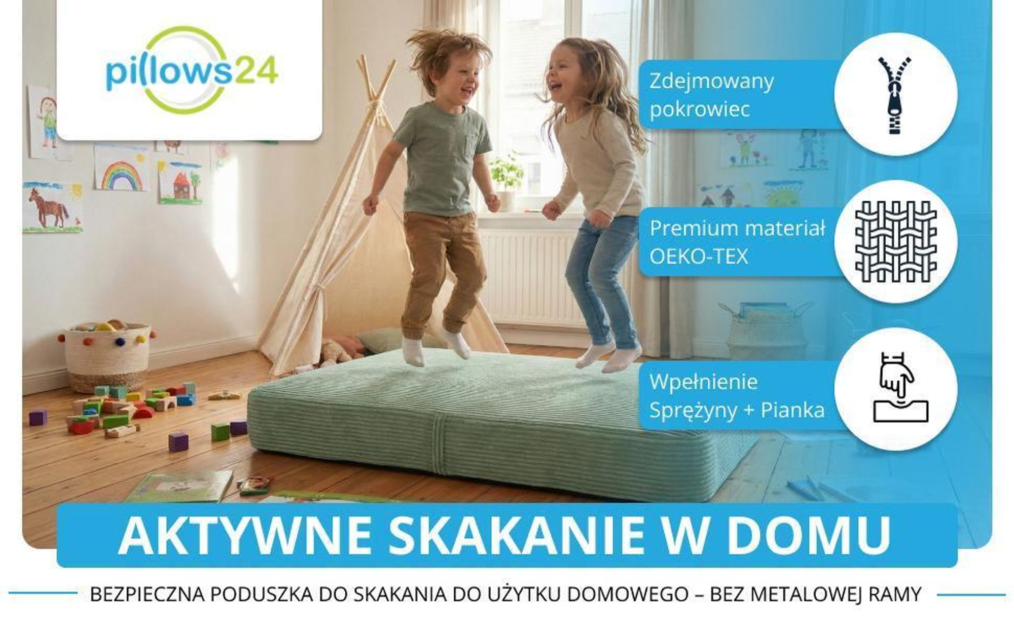 poduszka materac trampolina dziecięca domowa duża skakanie podskoki trampolinowa zabawowa