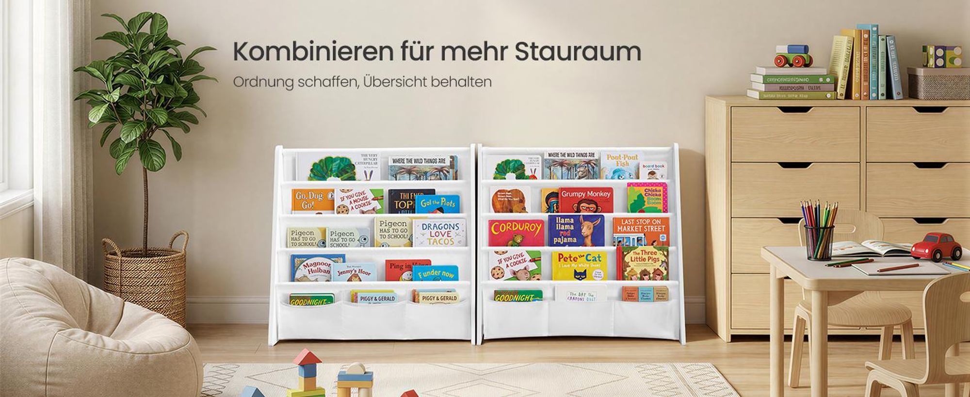 SONGMICS Kinderregal Bücherregal mit 4 Ebenen Sicher und Stabil für Kinderzimmer 62,4 x 25 x 60 cm Weiß