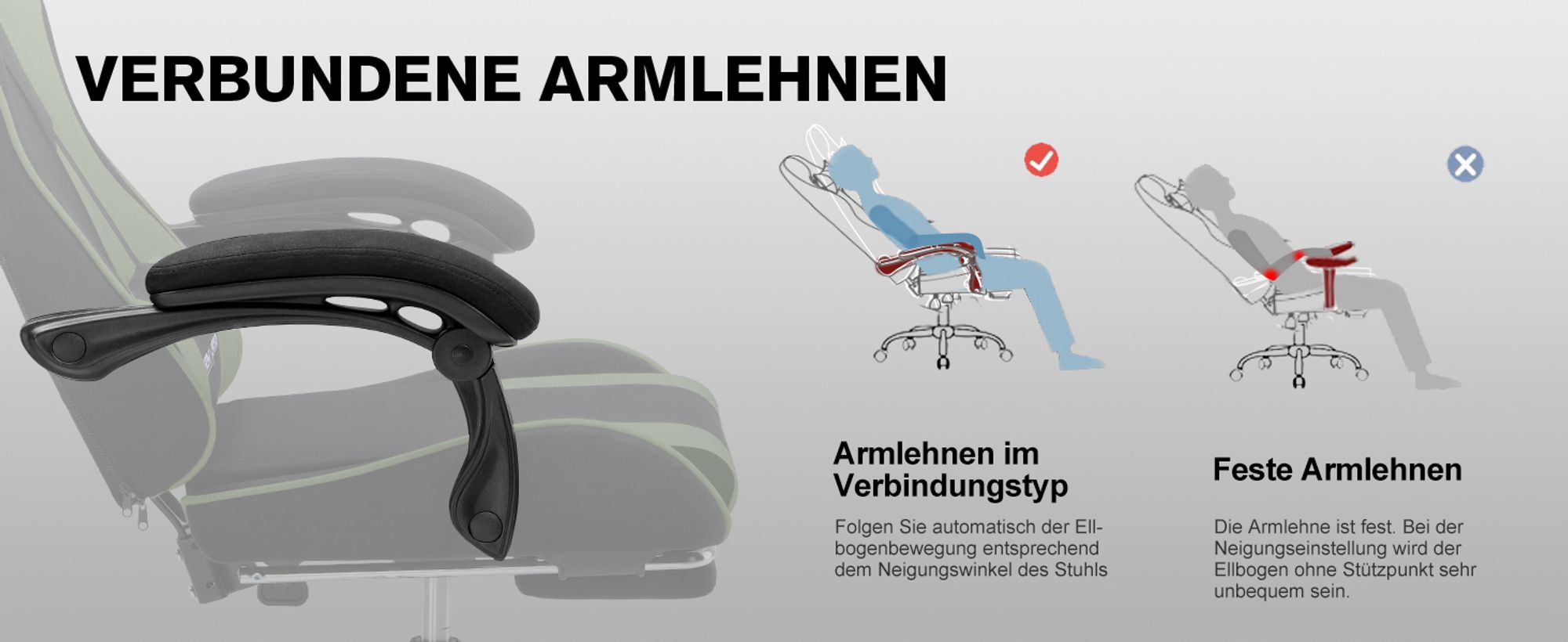 GTPLAYER Bürostuhl Gaming Stuhl Stoff Gaming Sessel Ergonomischer Gamer Stuhl mit Fußstütze, Kopfstütze Lendenkissen, Gepolstert Gaming Chair, grün