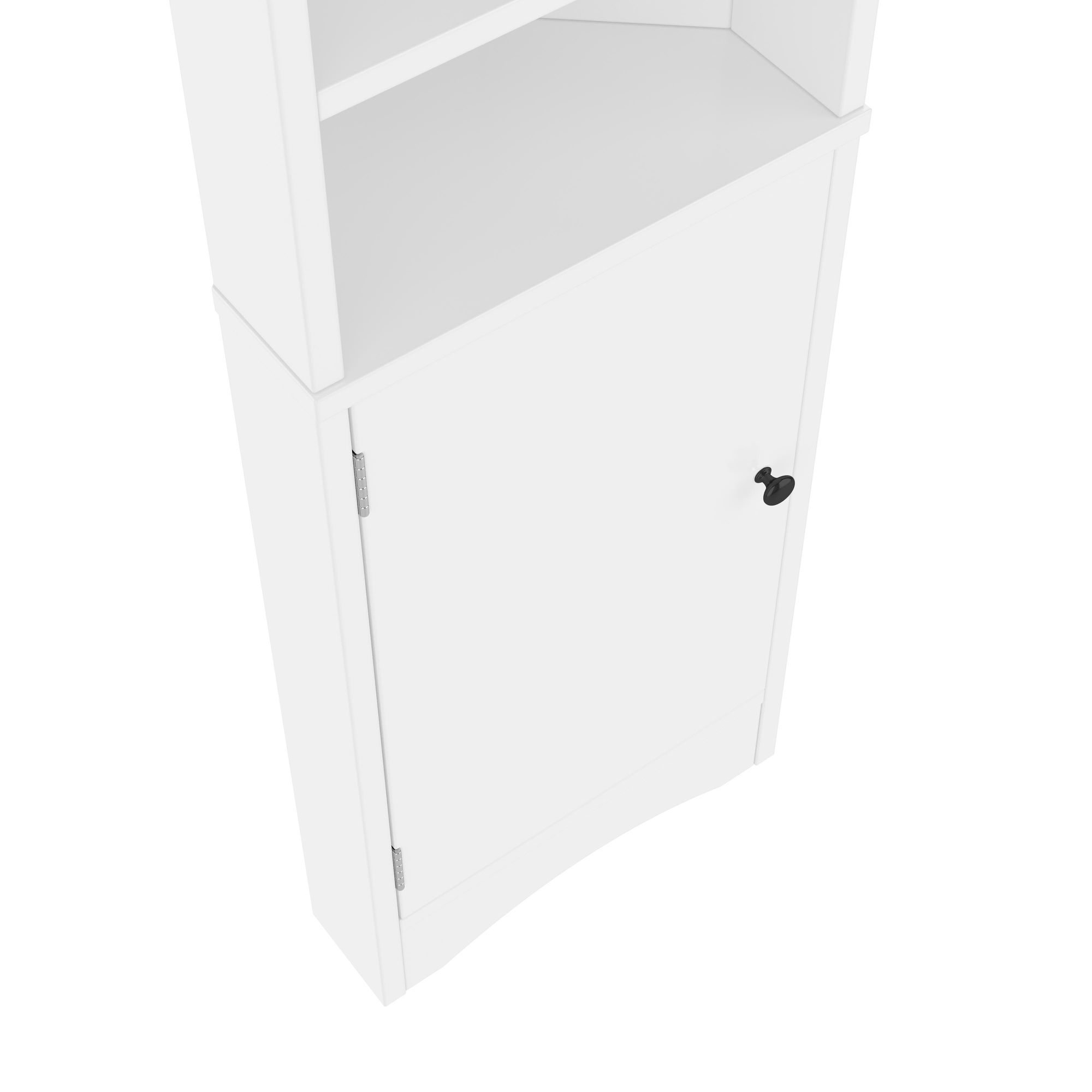 Merax Badezimmerschrank, Dreieckig Hochschrank mit Türen, Offenen Fächern, Verstellbar Regal, Kleiner Badezimmermöbel, 37x25x170 cm, Weiß