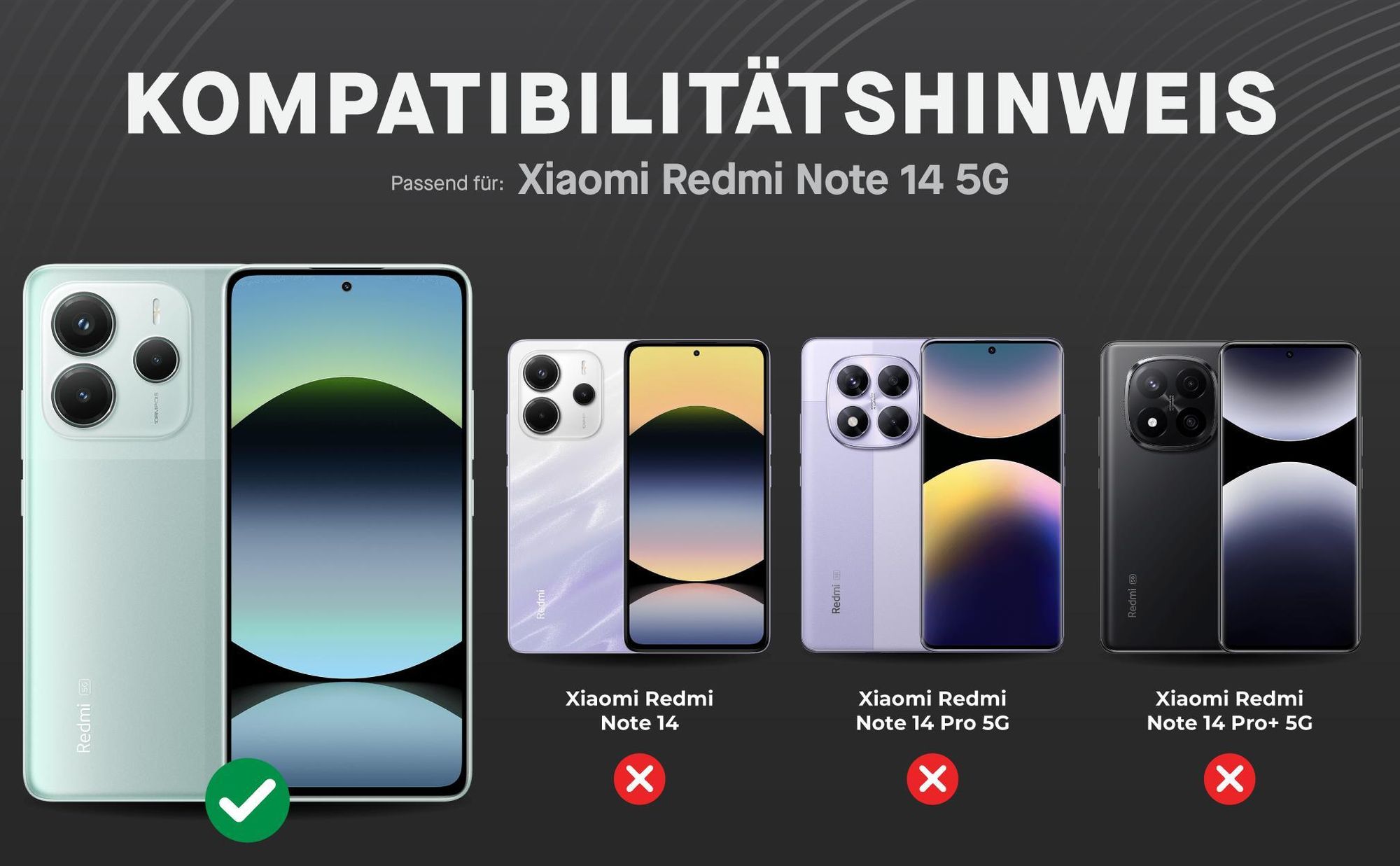 Kompatibilitätshinweise Displayglas für Xiaomi Redmi Note 14 5G