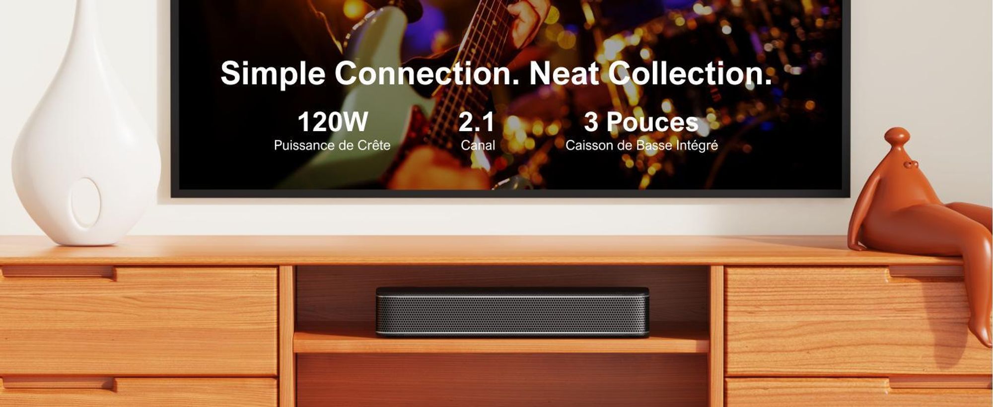 Barre de son ULTIMEA 2.1 canaux pour téléviseur avec basses réglables,via application, barre de son tout-en-un, haut-parleur TV Bluetooth 5.4, Poseidon M20
