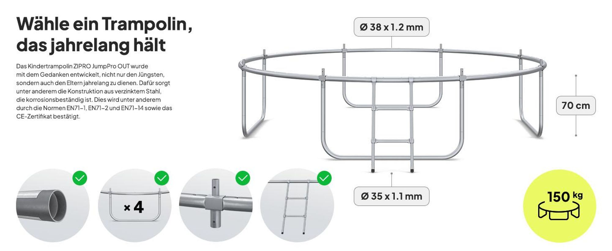 ZIPRO Trampolin Jump Pro Out | 10FT Ø 312 cm | Gartentrampolin Kindertrampolin Komplett-Set inkl. Außennetz, Leiter & Randabdeckung, Outdoor, Grün