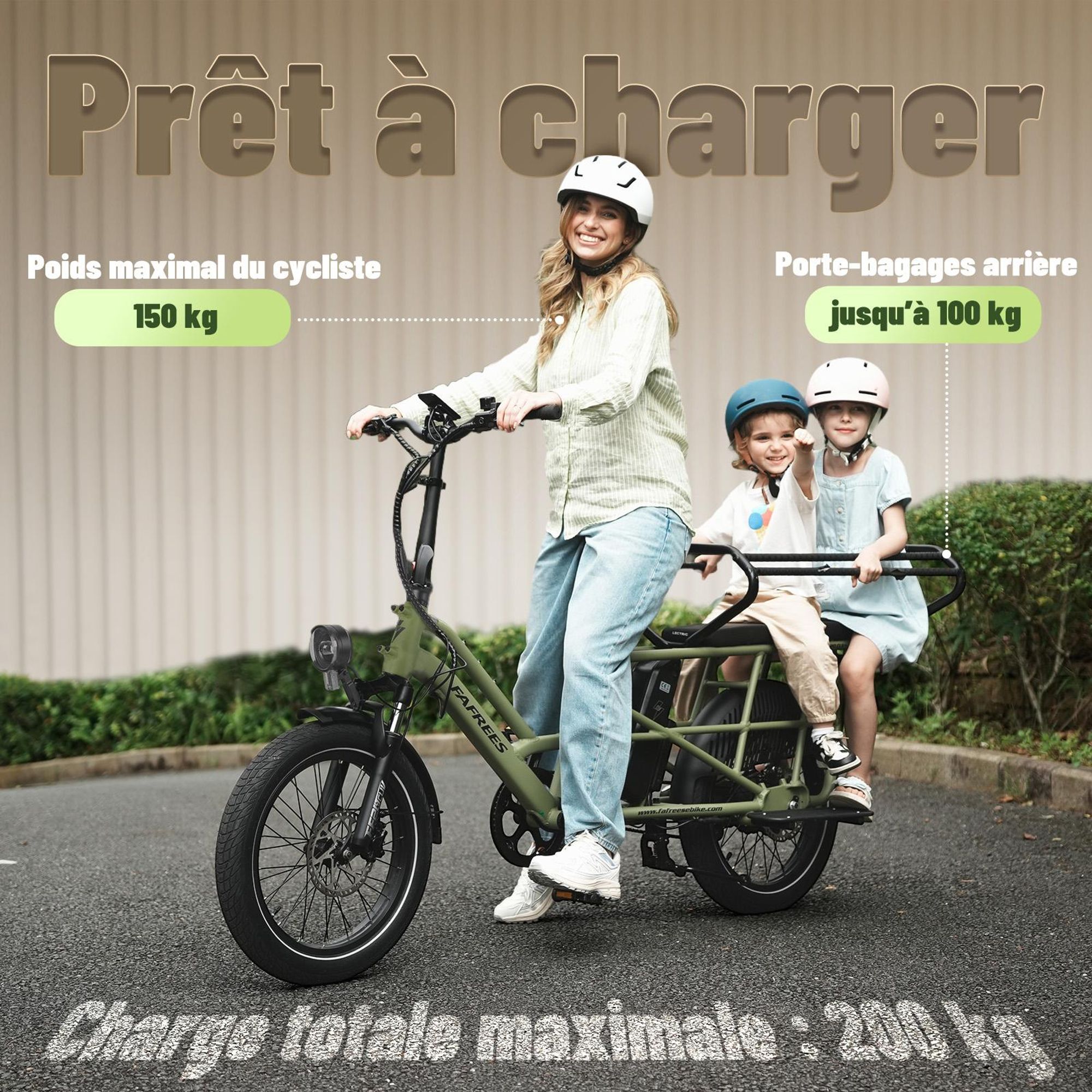 Siège enfant double arrière FAFREES FF20 CUV pour vélo électrique 24AH, 0-12 ans, charge 100kg acier antirouge-noir