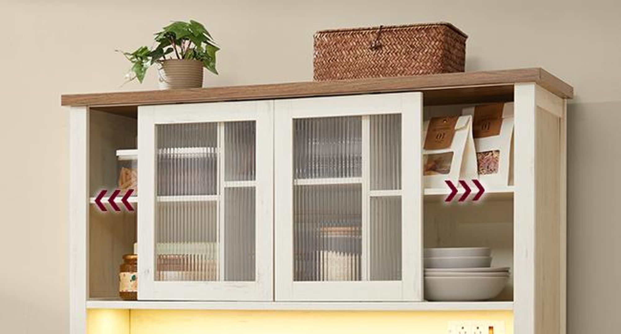 VASAGLE Sideboard, Küchenschrank, Aufbewahrungsschrank, mit Beleuchtung, Ladestation und Schubladen, 39,5 x 106,5 x 180,6 cm, verstellbare Ablagen