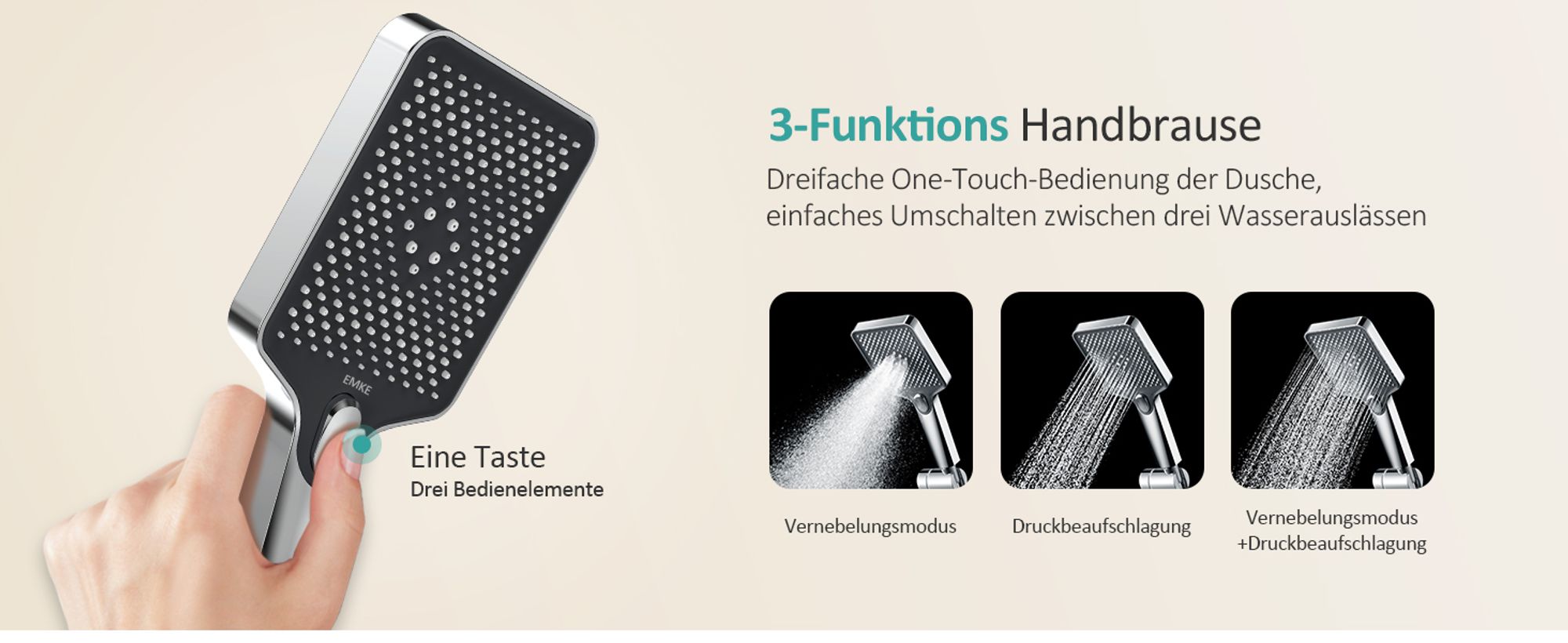 EMKE Duschsystem mit Thermostat 1146x450x480mm Glasablage Handbrause mit 3 Strahlarten Regendusche, Bad- & Duscharmaturen, KTW-, Chrom F10