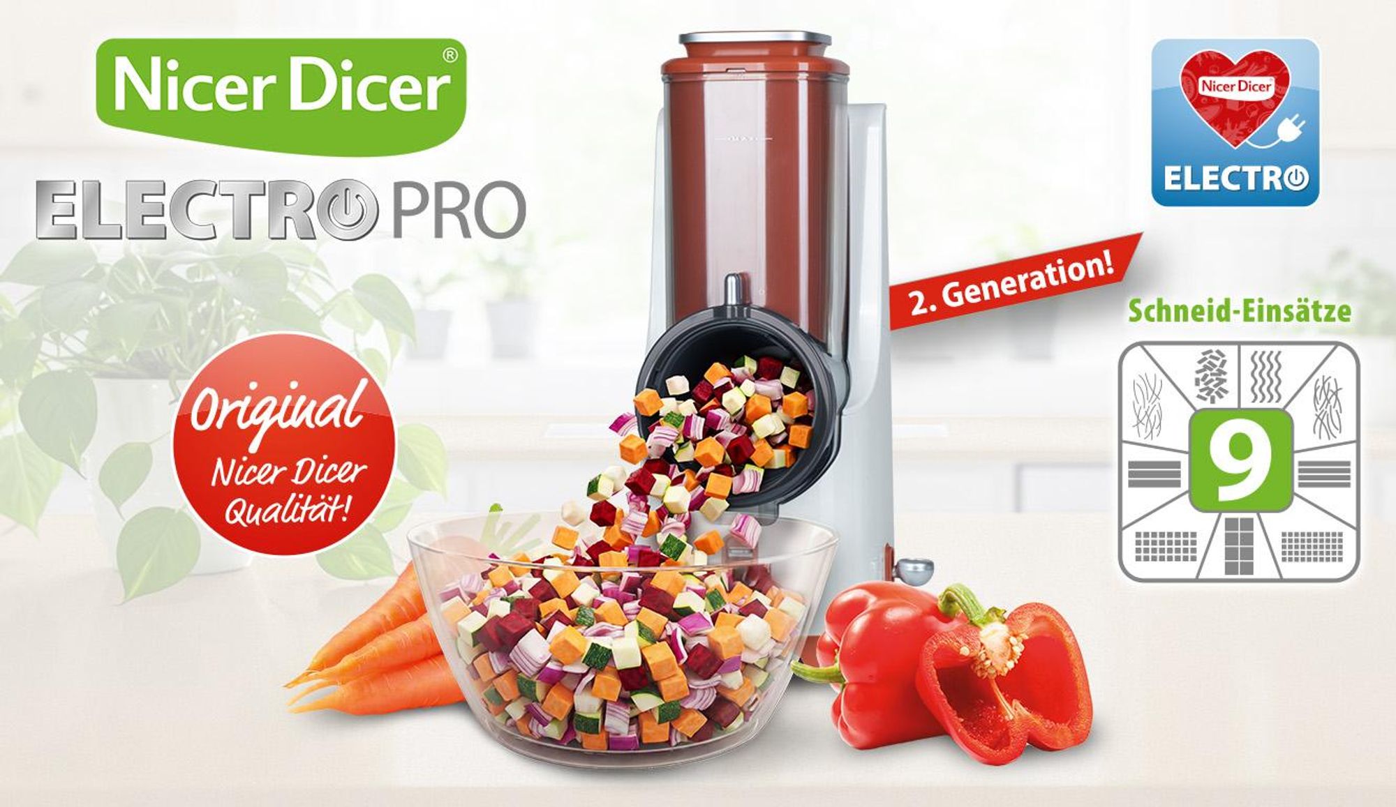 Genius Nicer Dicer Electro PRO Set 32-tlg., terracotta, Gemüseschneider elektrisch mit 9 Einsätzen, zum Reiben, Hobeln, Würfeln & Schneiden