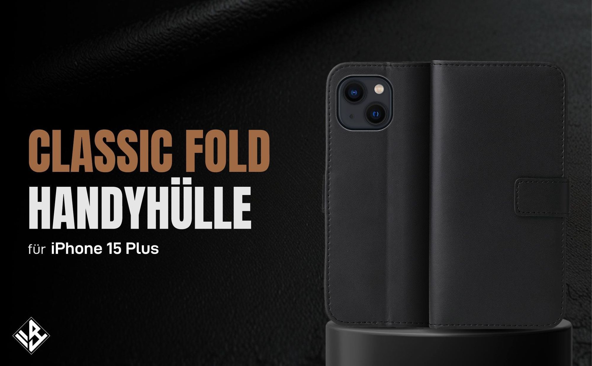 Schwarze Klapphülle für Apple iPhone 15 Plus mit Wallet-Funktion