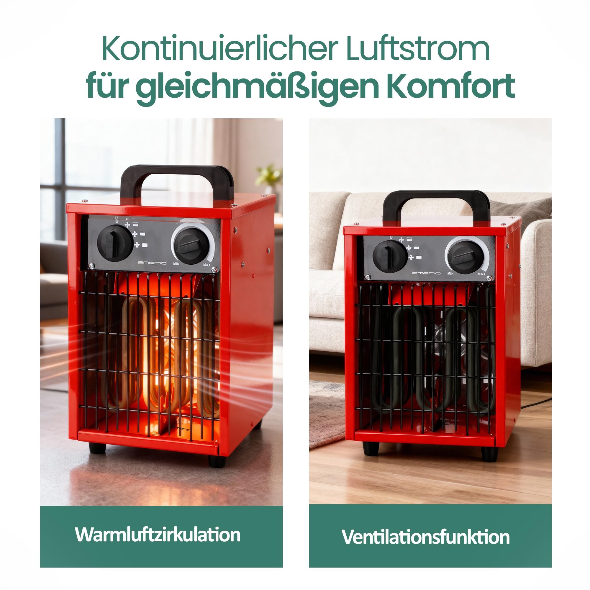 Emerio Power-Heizlüfter FH-102990 - Industrielle Heizlüfter – 30 m² – 3000W – IP24 - Ventilationsfunktion - einstellbarer Thermostat – 3 Heizstufen