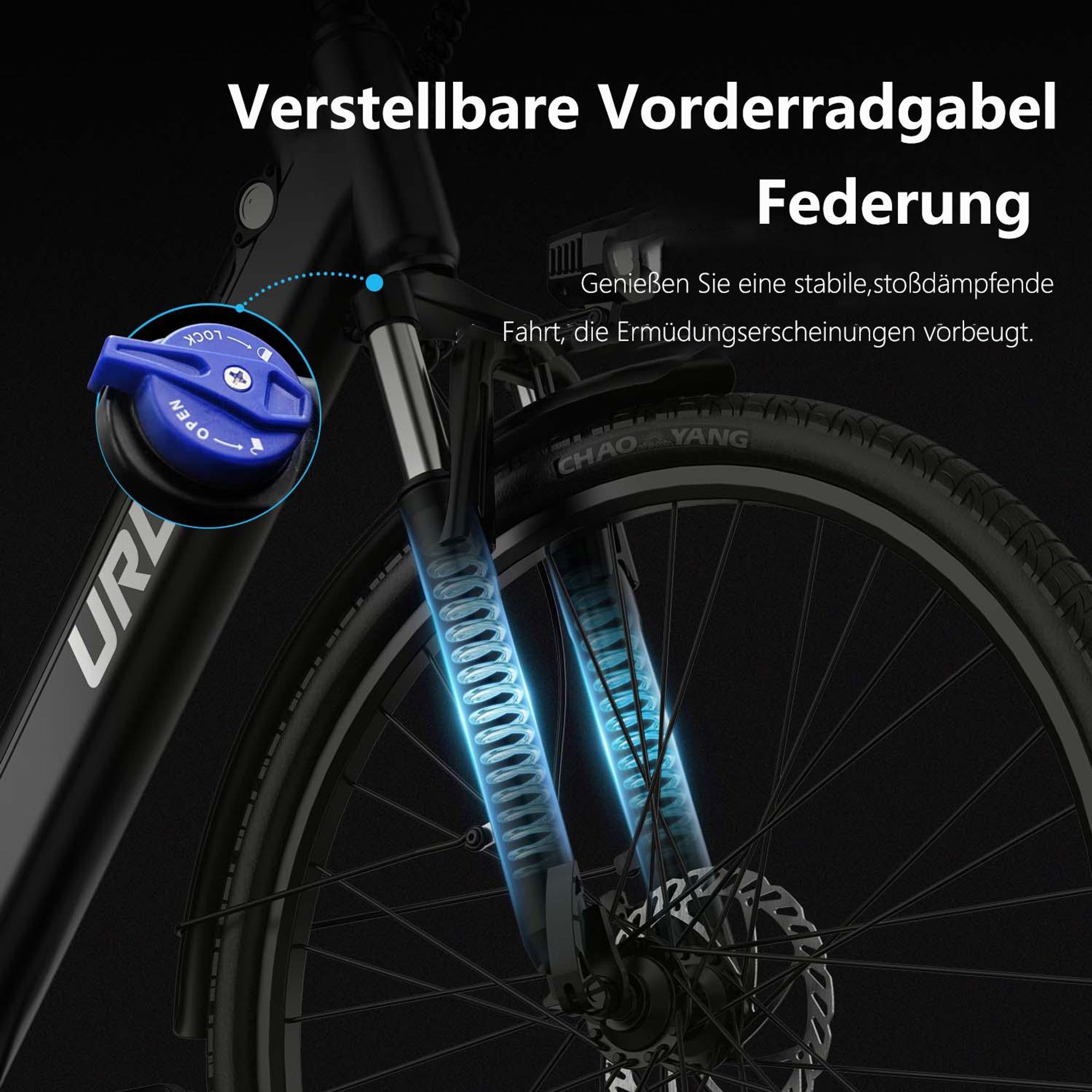 Elektrofahrrad URLIFE E26 - 250W Motor 36V 13Ah Batterie 26 Zoll Reifen Scheibenbremse - Schwarz