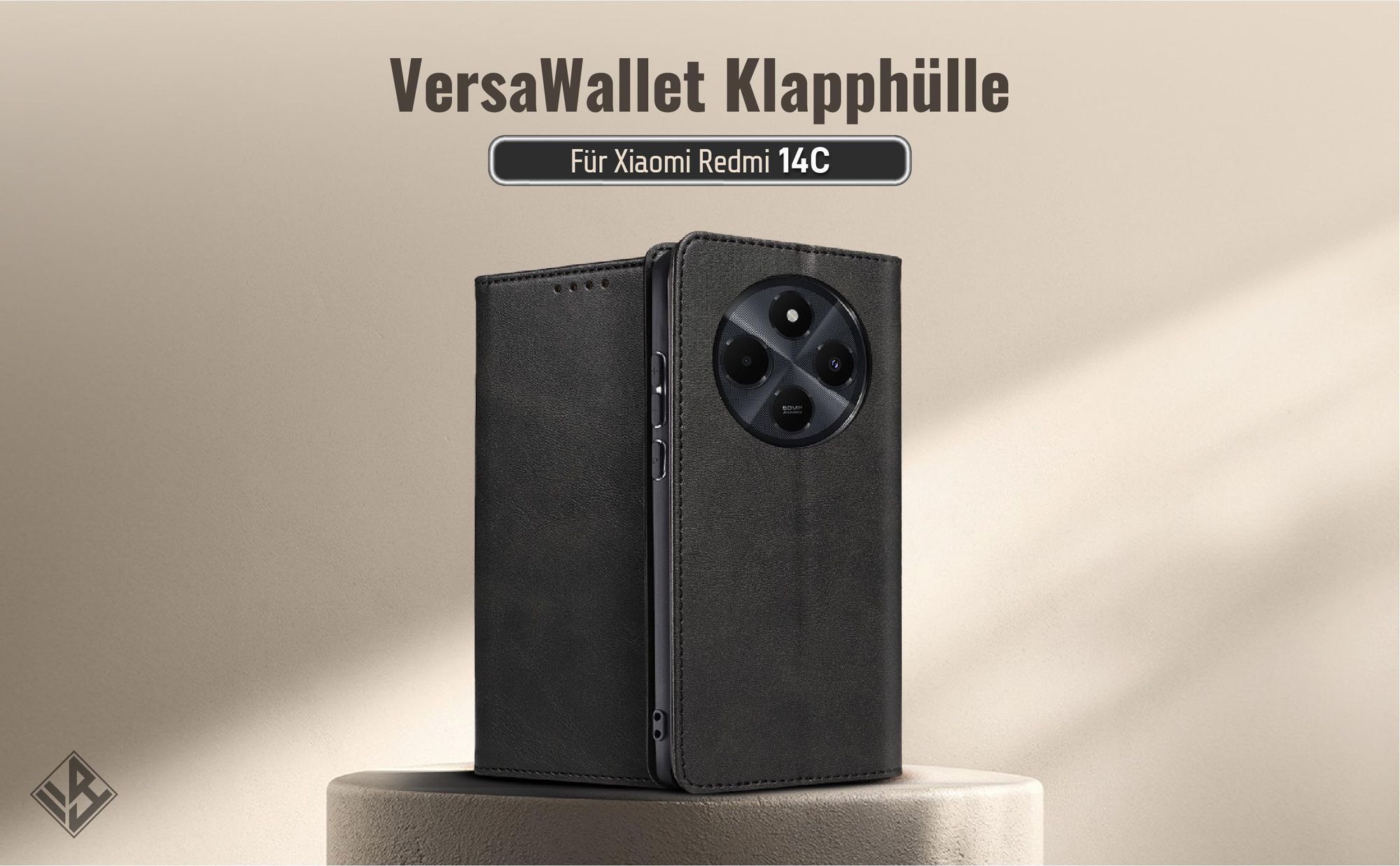 Schwarze Klapphülle für das Xiaomi Redmi 14C mit Wallet-Funktion