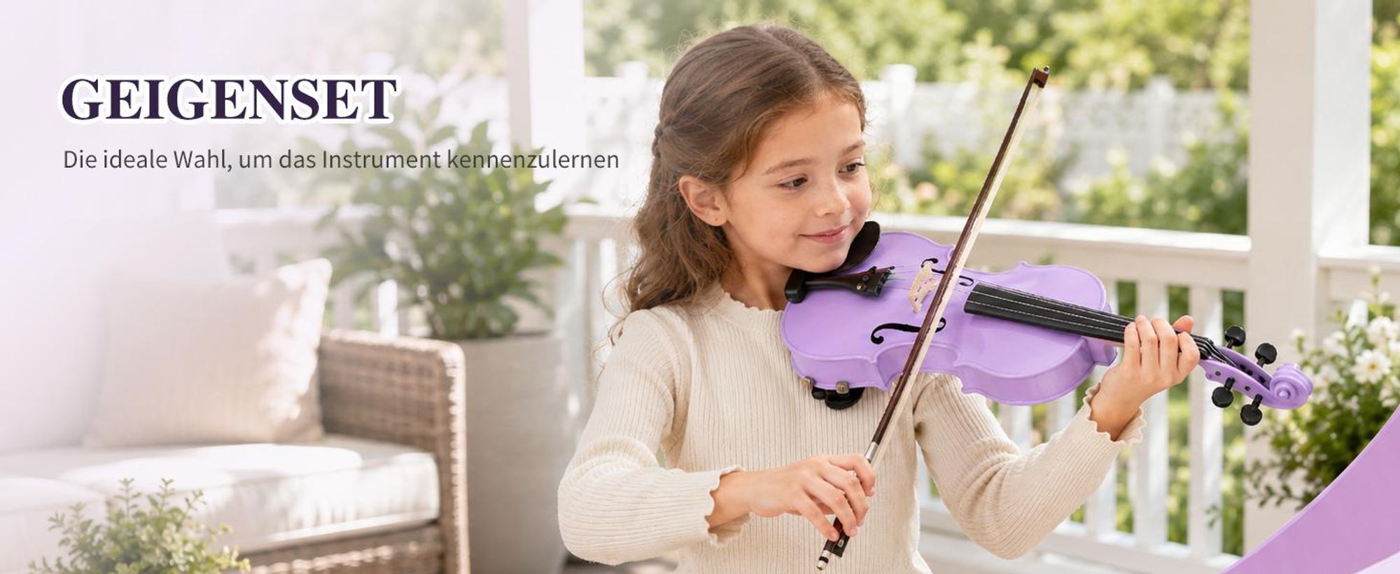 LEADZM Violine 1/4 Geige 1/4 Komplettset mit Zubehör für Anfänger,Lila