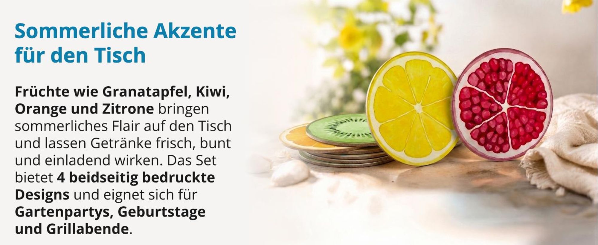 itenga 40x Bierdeckel Früchte I Bunt I 4 Motive I Untersetzer I 10,7cm