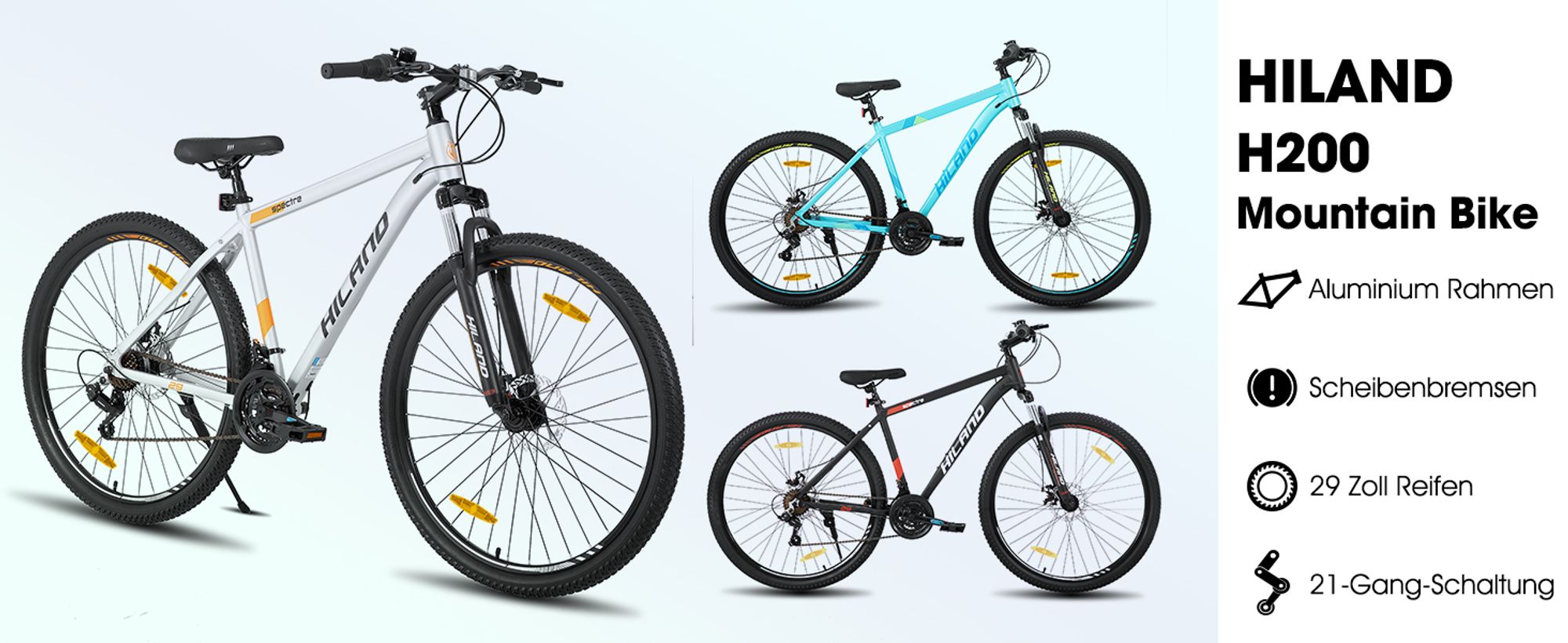 Hiland Mountainbike MTB 29 Zoll mit Aluminiumrahmen Scheibenbremse Speichenräder Jugendliche Fahrad Herr Damen Einteiliges Fahrradrad