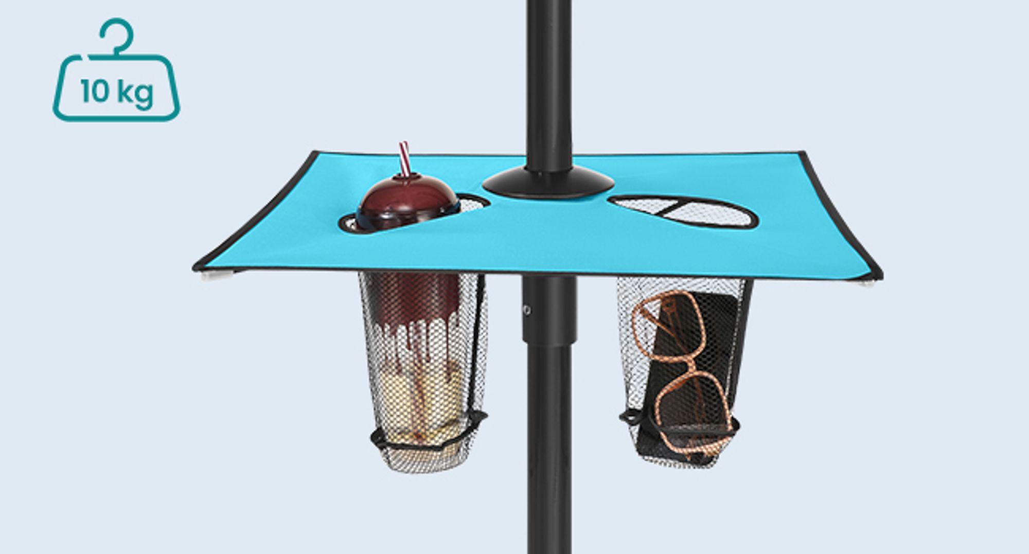 SONGMICS Sonnenschirm ∅160 cm, Strandschirm, Sonnenschutz UPF 50+, Ablagefläche