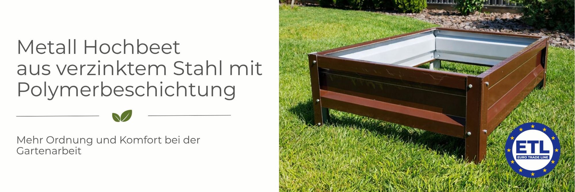 ETL Metall Hochbeet 60x200x20 cm – verzinkt mit Polymerbeschichtung, Gartenbeet