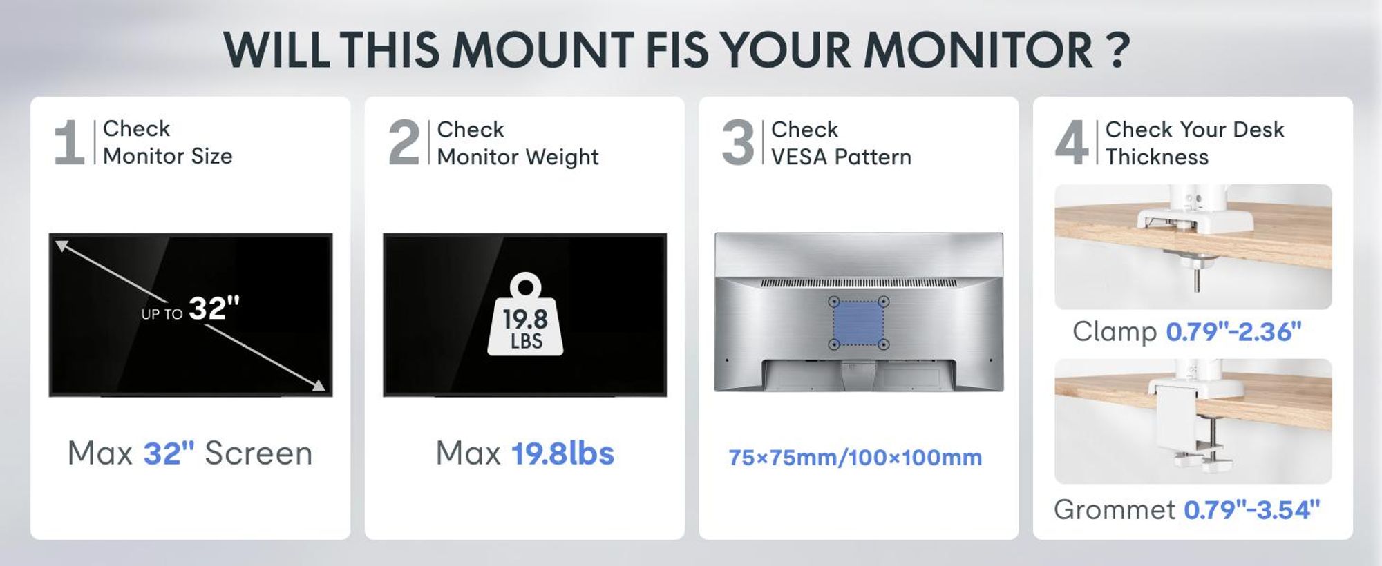 FLEXISPOT MA1 Dual Monitorhalterung 17–32 Zoll, Gasdruckfeder Monitorarm für 2 Monitore, unabhängig höhenverstellbar, VESA 75x75/100x100, Weiß