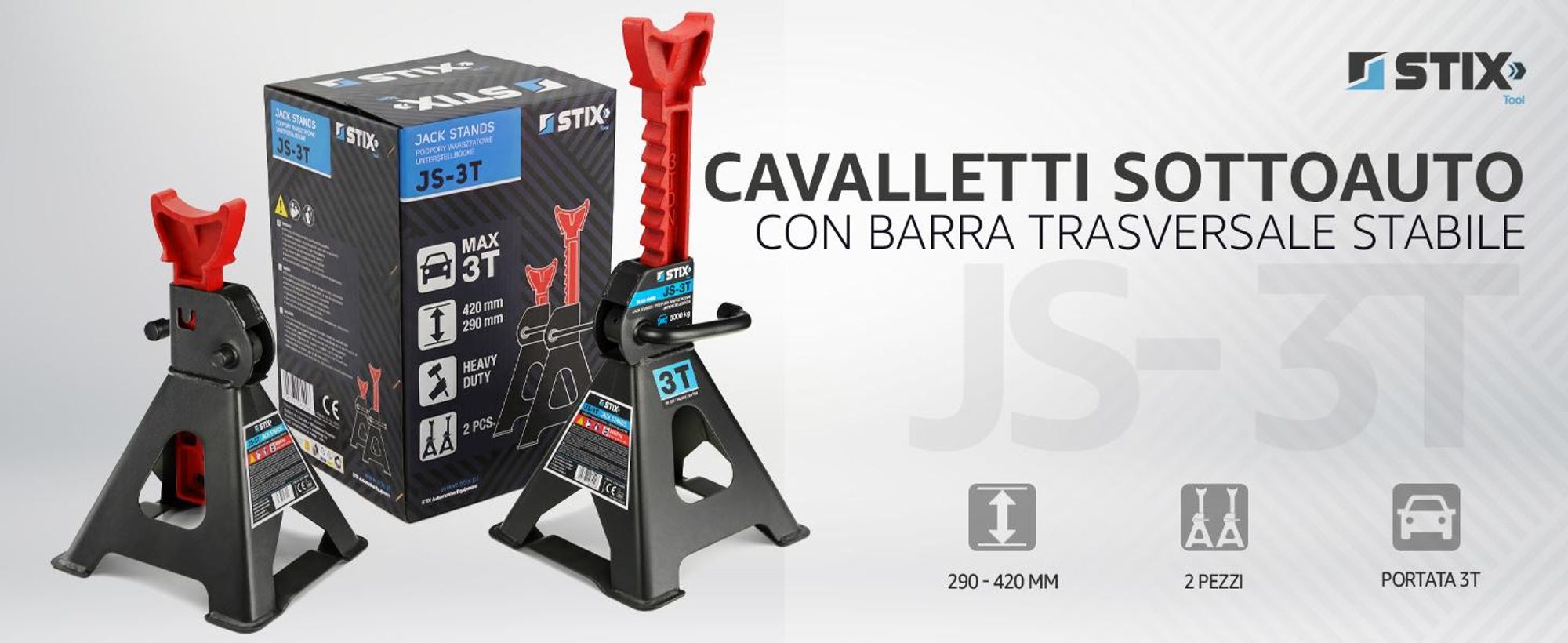 2 cavalletti di supporto da 3 tonnellate per autovetture e veicoli commerciali leggeri – Altezza regolabile, struttura in acciaio robusta