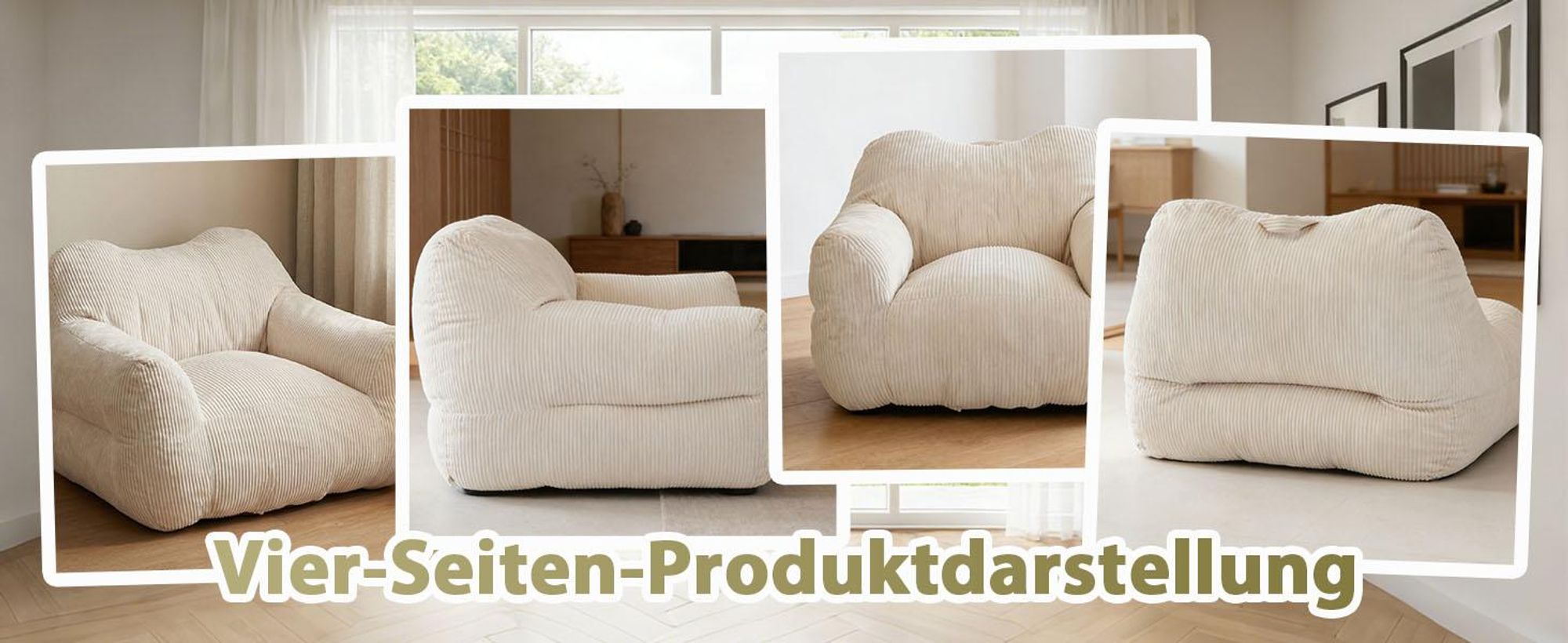 Übergroßer Sitzsack für Erwachsene, Füllung aus Schaumstoffflocken, flauschiges Bodensofa, quadratisch, Beige
