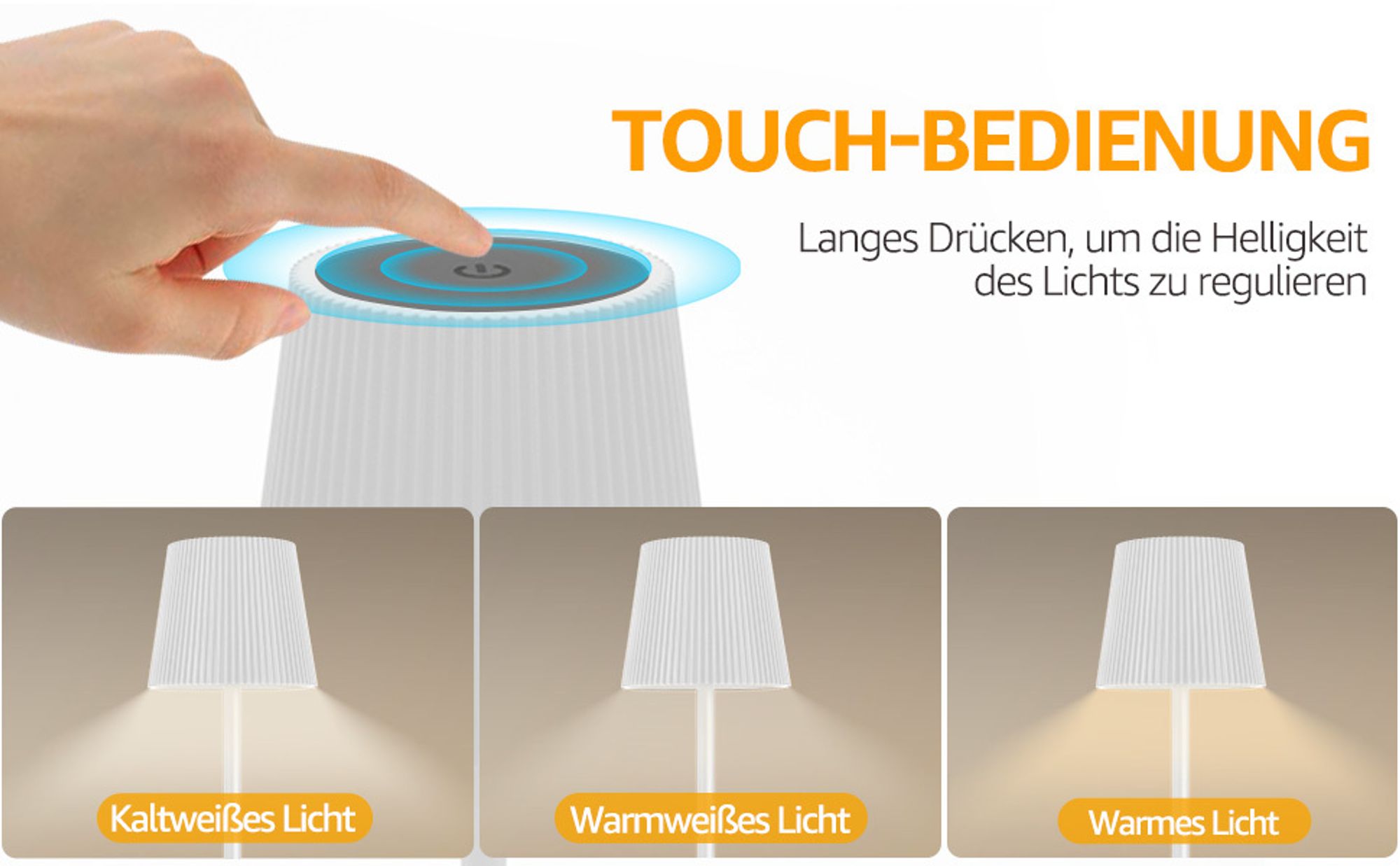 7MAGIC 2 Stück LED Dimmbare Akku Tischlampe Kabellose, Wiederaufladbar Warme Lichtfarbe Tischleuchte mit USB Ladestation, IP54 Wasserdichte, Weiß