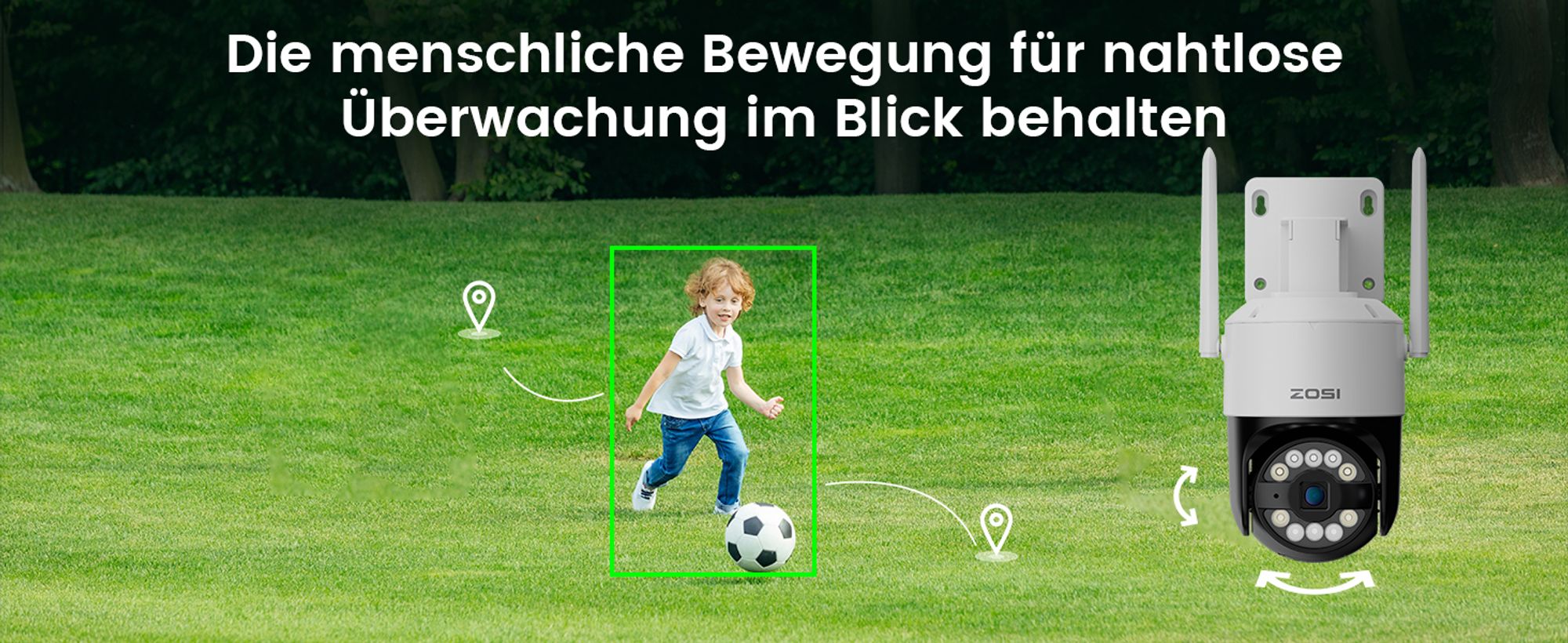 ZOSI 3K Wi-Fi 6 Outdoor Überwachungskamera mit 360° Pan & Neigung, 2,4 GHz WLAN Kamera für Außen mit AI Mensch/Fahrzeug/Tier Erkennung, 2-Wege-Audio