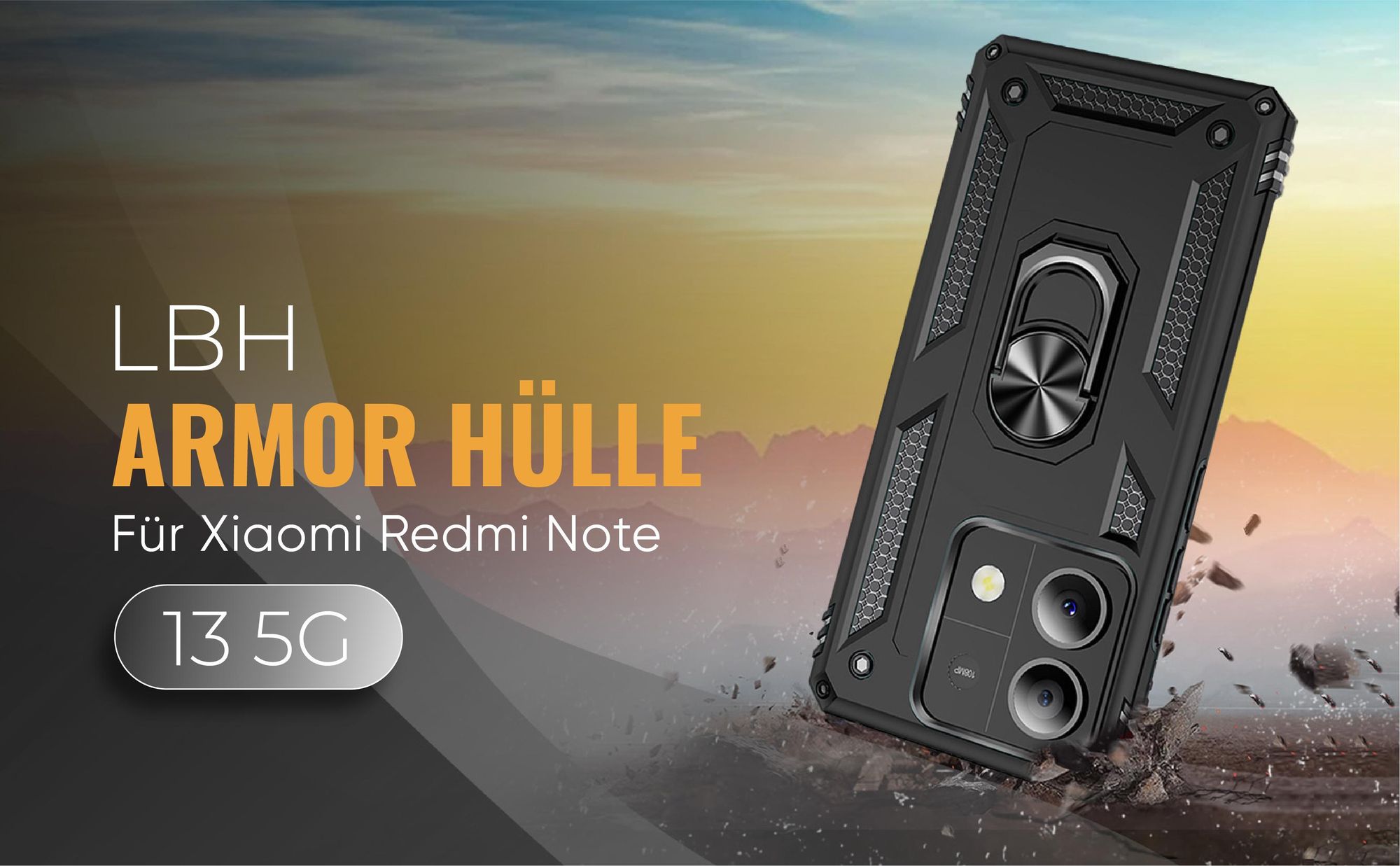 Schwarze Outdoorhülle für Xiaomi Redmi Note 13 5G