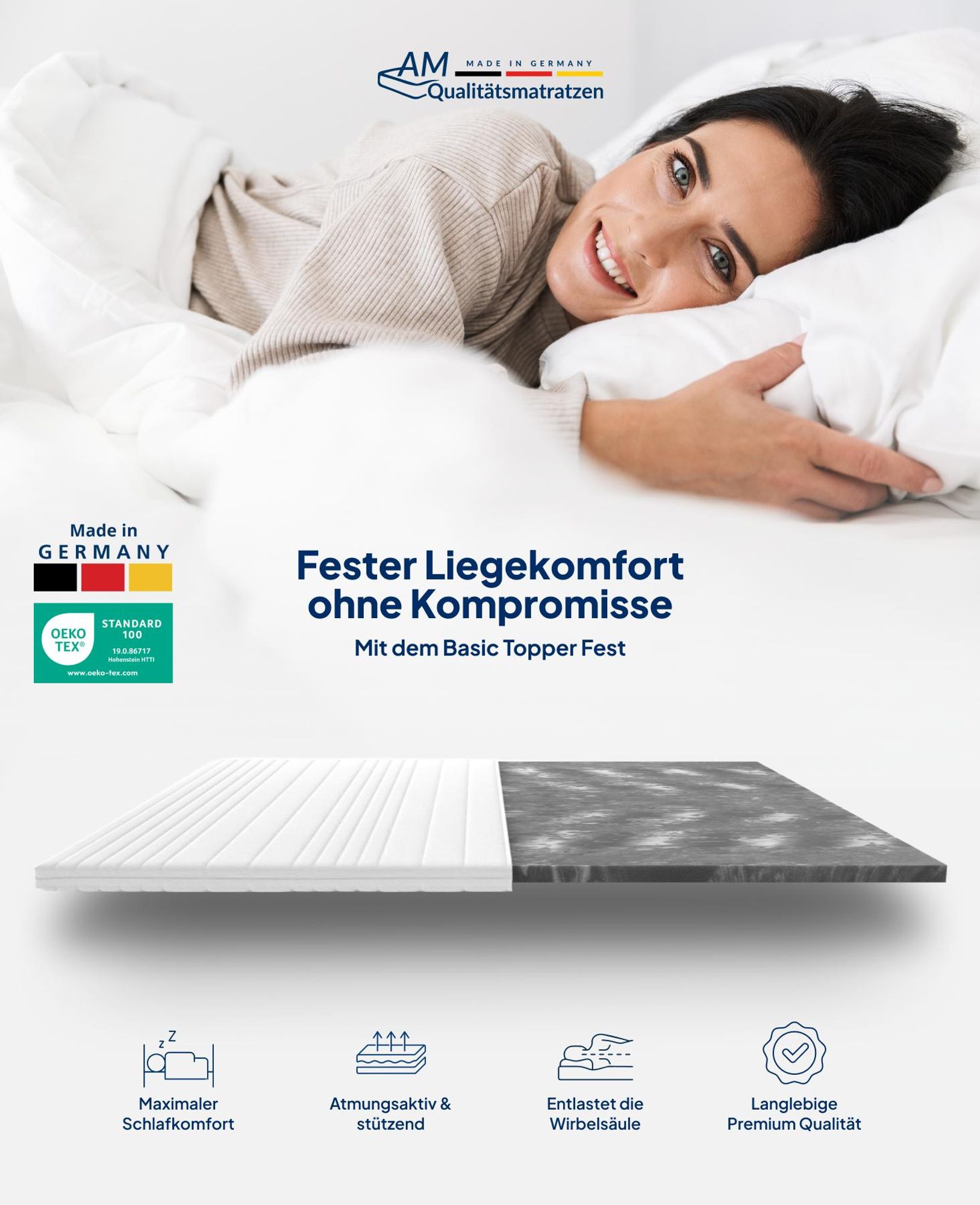 AM Qualitätsmatratzen | Základní topper | 140x200 cm | pevný | výška 6 cm | topper na matraci | 140/200 | komfortní penový topper